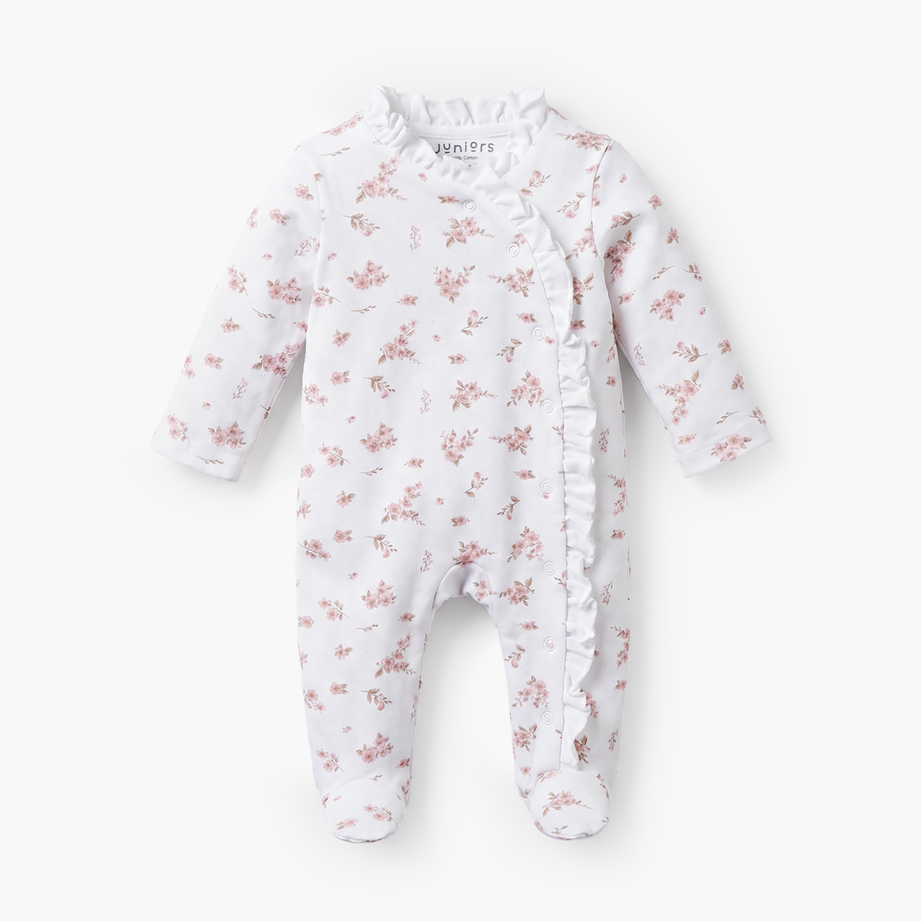 بدلة نوم قطن بطبعات أزهار وياقة ضيقة وأكمام طويلة من جونيورز-baby-girls-clothing-nightwear-sleepsuits-image-1