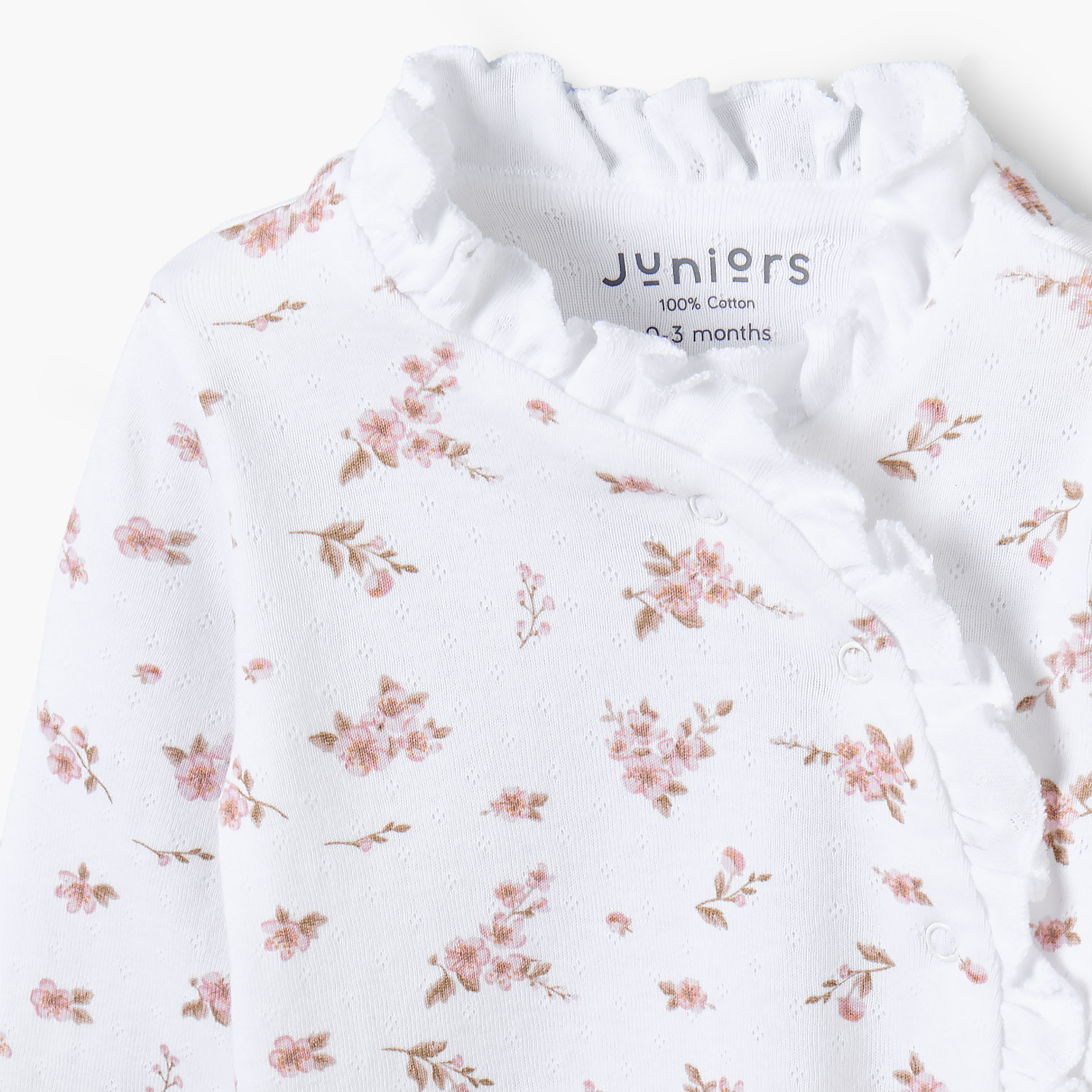 بدلة نوم قطن بطبعات أزهار وياقة ضيقة وأكمام طويلة من جونيورز-baby-girls-clothing-nightwear-sleepsuits-image-3