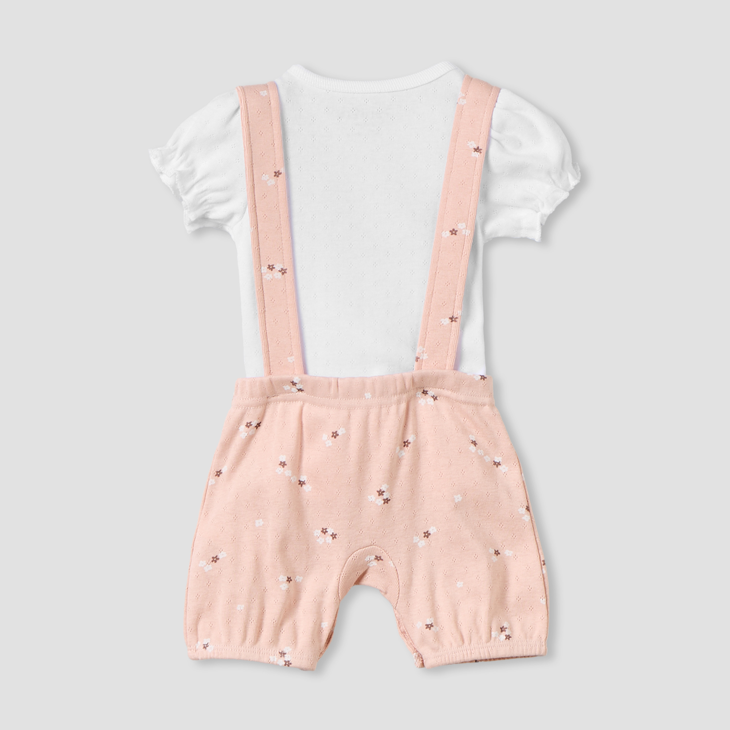 Juniors Crew Neck Short Sleeves T-shirt and Dungaree Set with Floral Print-baby-girls-clothing-setsandcoords-image-2