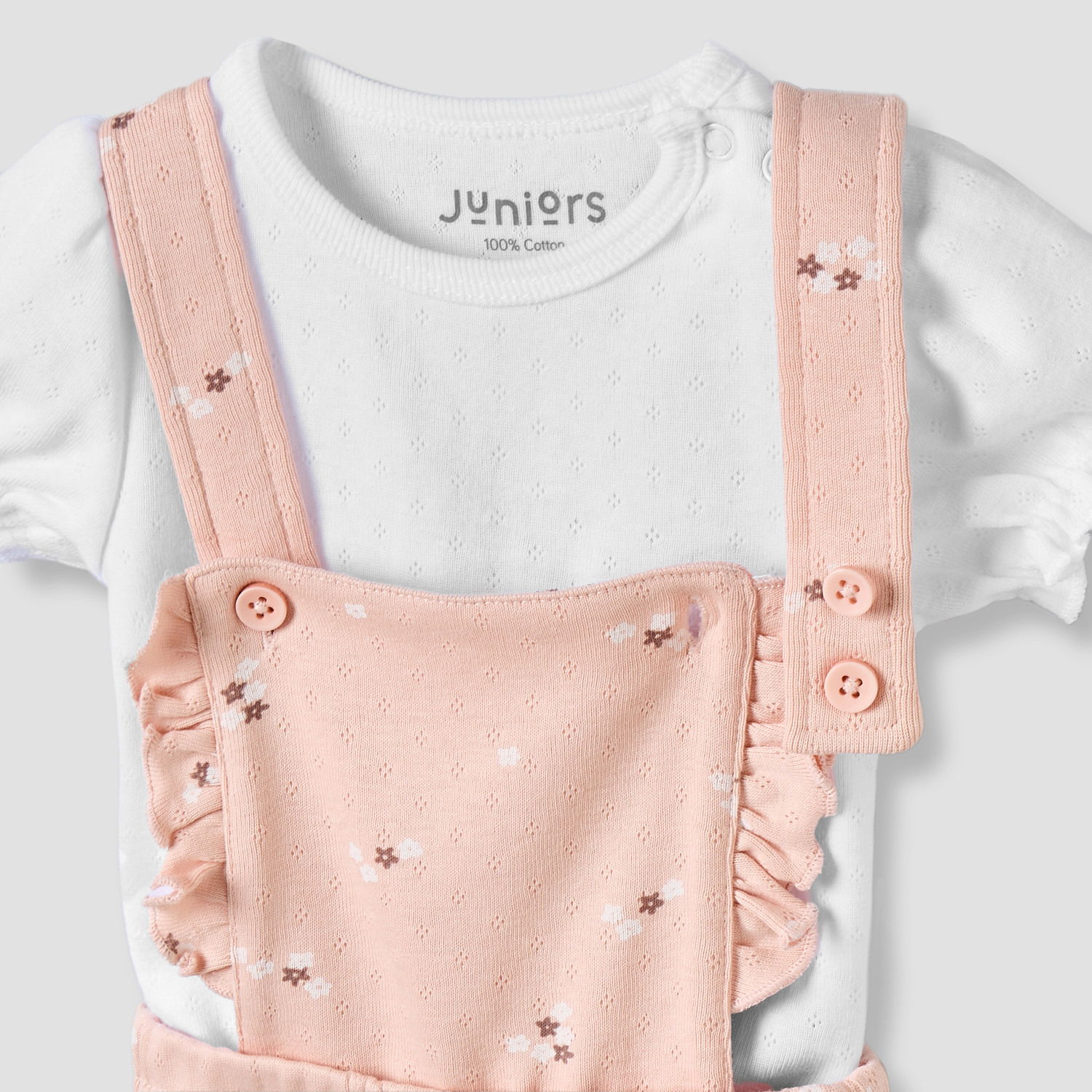 Juniors Crew Neck Short Sleeves T-shirt and Dungaree Set with Floral Print-baby-girls-clothing-setsandcoords-image-5