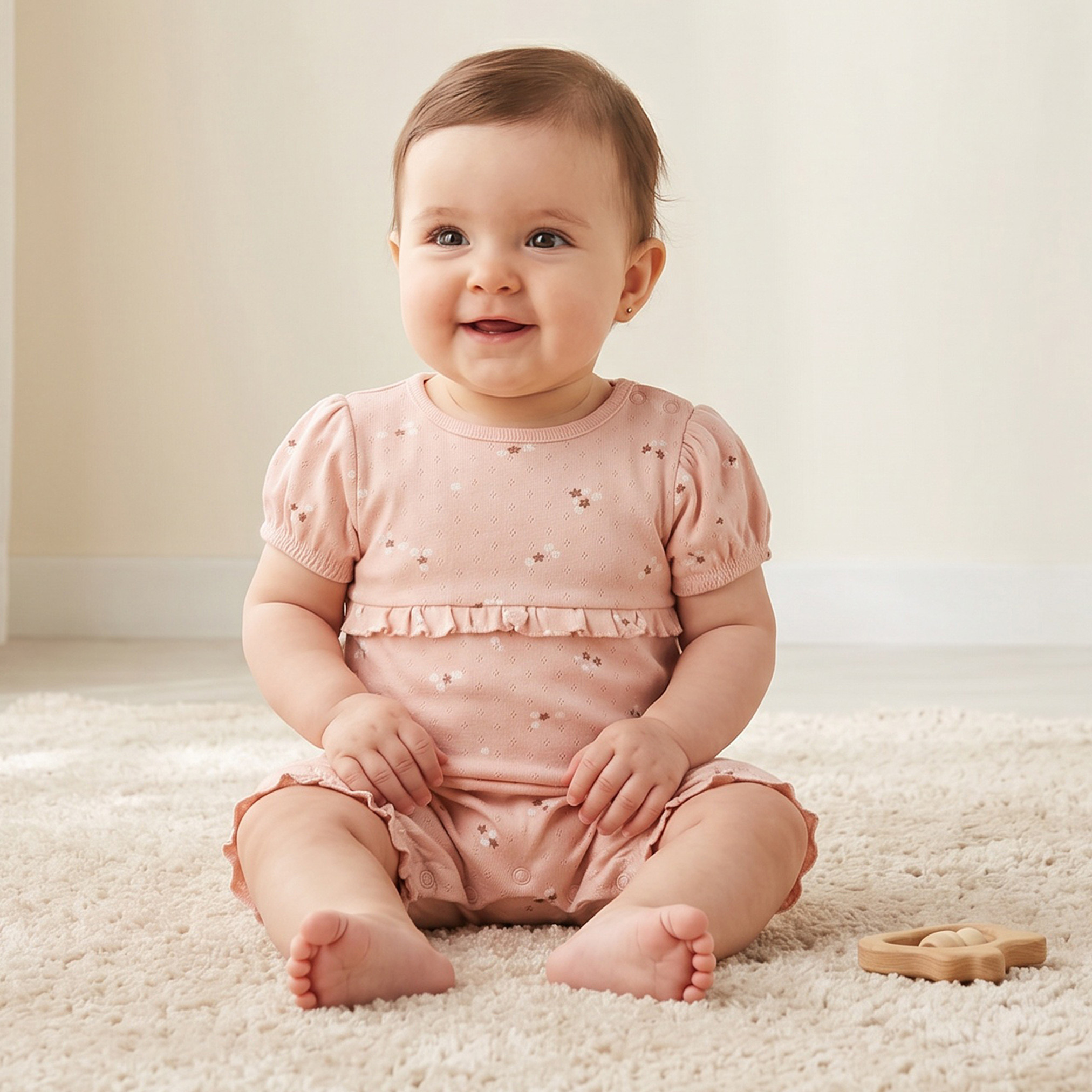 أفرول بياقة مستديرة وأكمام قصيرة وطبعات زهور من جونيورز-baby-girls-clothing-rompers-image-1