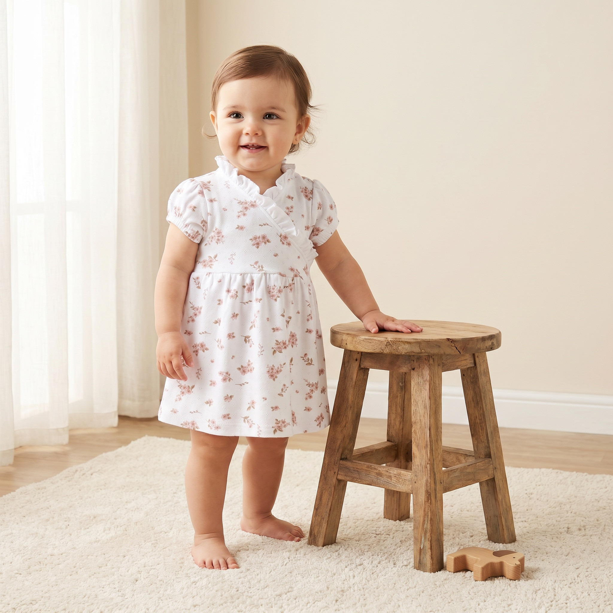 Juniors V-neck Short Sleeves Knee Length A-line Dress with Floral Print-baby-girls-clothing-dressesandjumpsuits-image-1