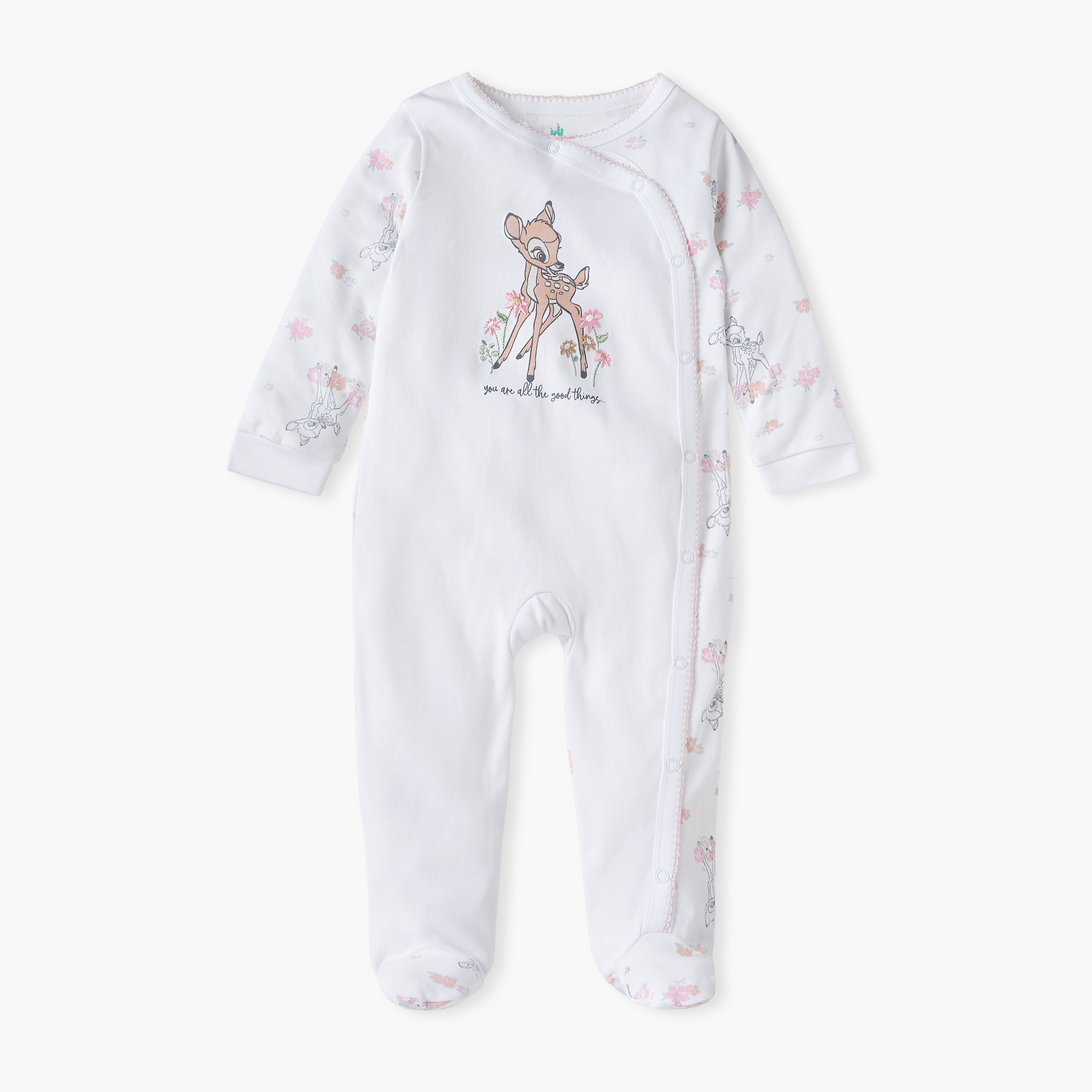 Disney All-Over Bambi Print Closed Feet Sleepsuit with Long Sleeves-baby-girls-clothing-nightwear-sleepsuits-image-1