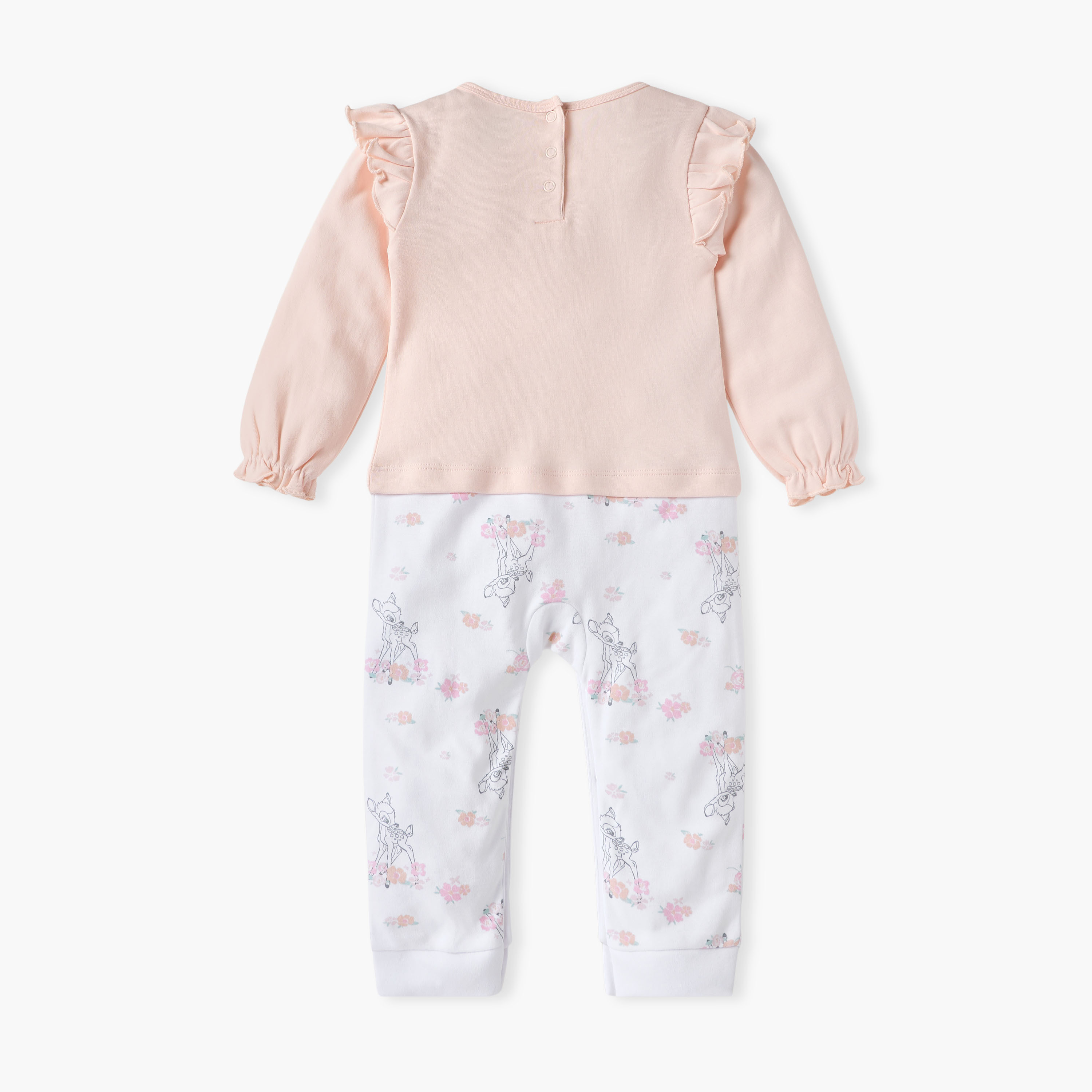 Disney Bambi Print Sleepsuit with Long Sleeves and Ruffle Detail-baby-girls-clothing-nightwear-sleepsuits-image-2