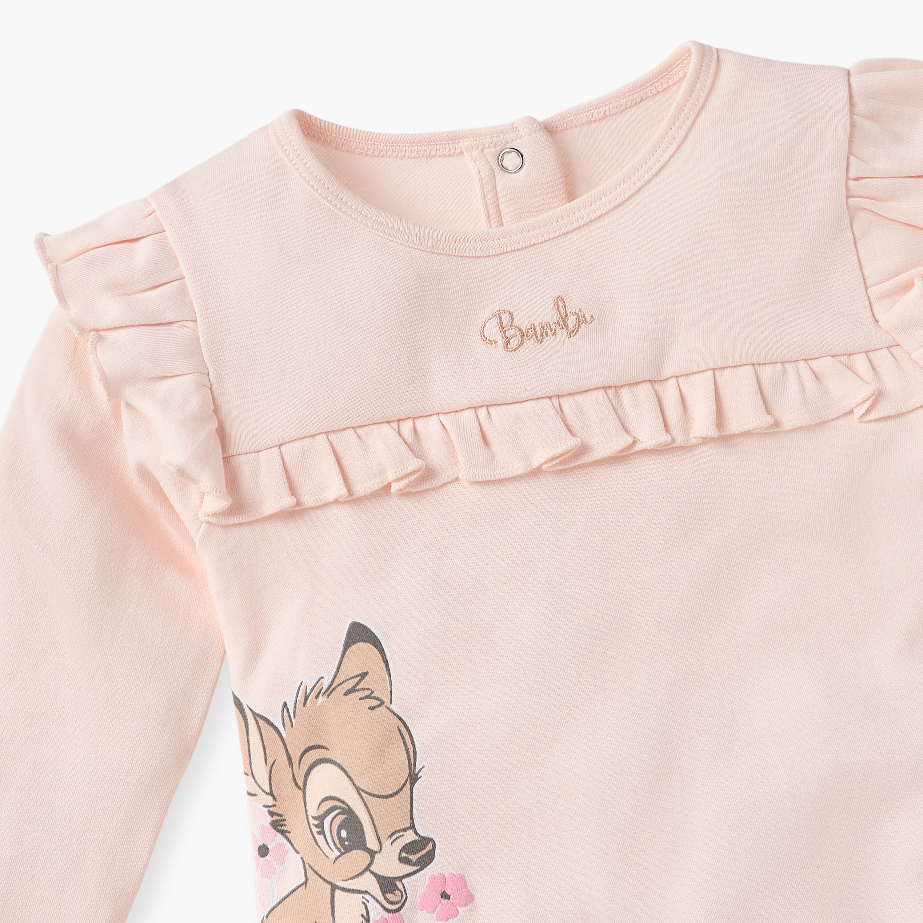 Disney Bambi Print Sleepsuit with Long Sleeves and Ruffle Detail-baby-girls-clothing-nightwear-sleepsuits-image-3