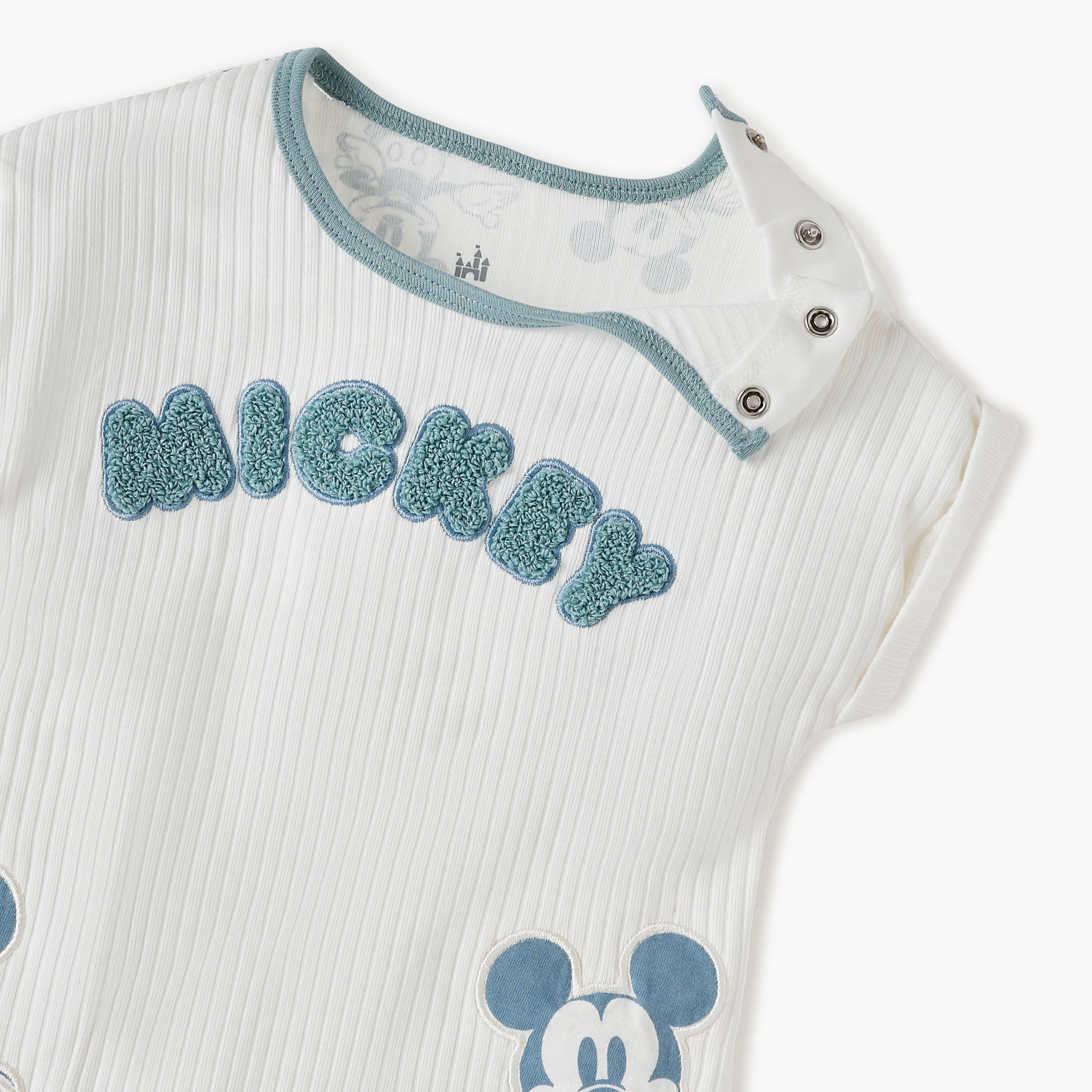 Disney Mickey Mouse Print Romper with Extended Sleeves-baby-boys-clothing-rompers-image-3