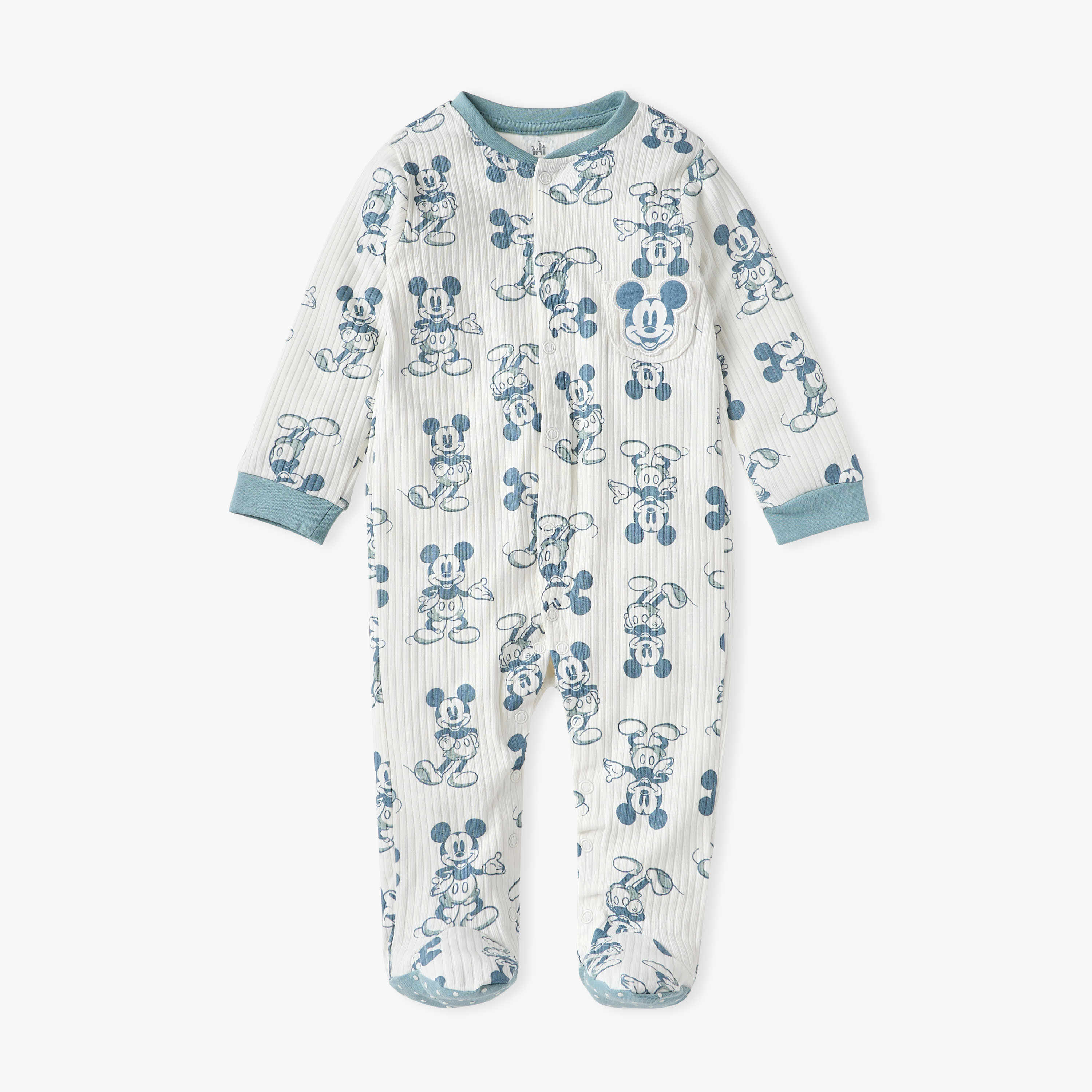 Disney Mickey Mouse Print Sleepsuit with Long Sleeves-baby-boys-clothing-nightwear-sleepsuits-image-1
