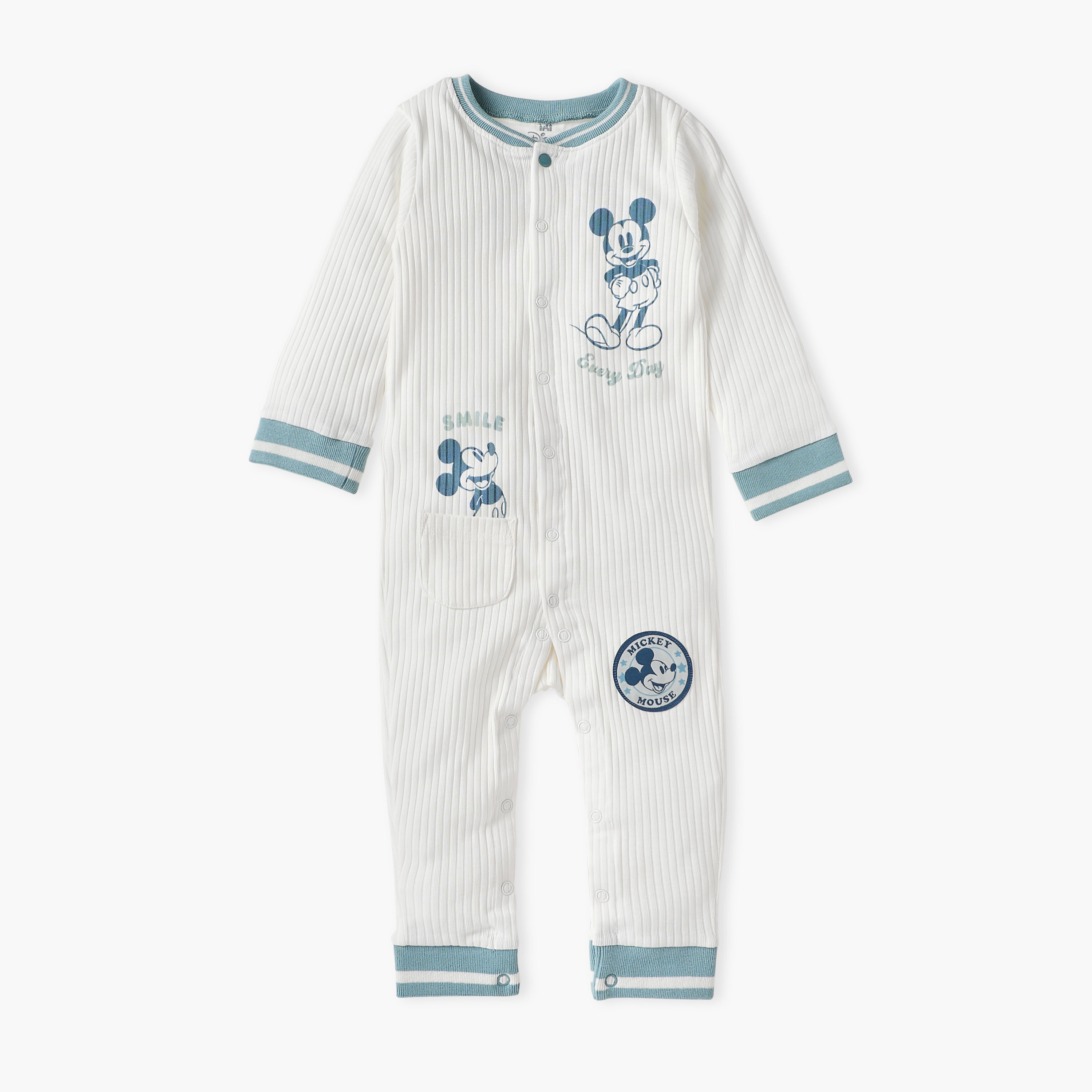 Disney Mickey Mouse Print Round Neck Sleepsuit with Button Closure-baby-boys-clothing-nightwear-sleepsuits-image-1