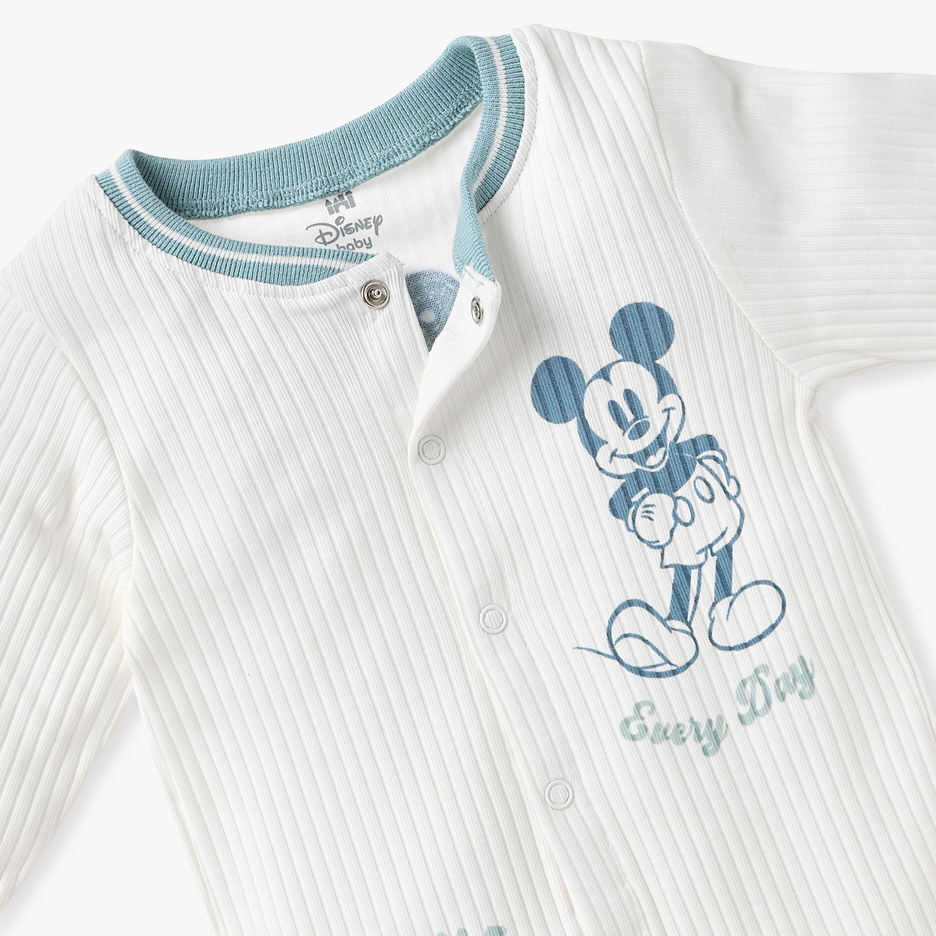 Disney Mickey Mouse Print Round Neck Sleepsuit with Button Closure-baby-boys-clothing-nightwear-sleepsuits-image-3
