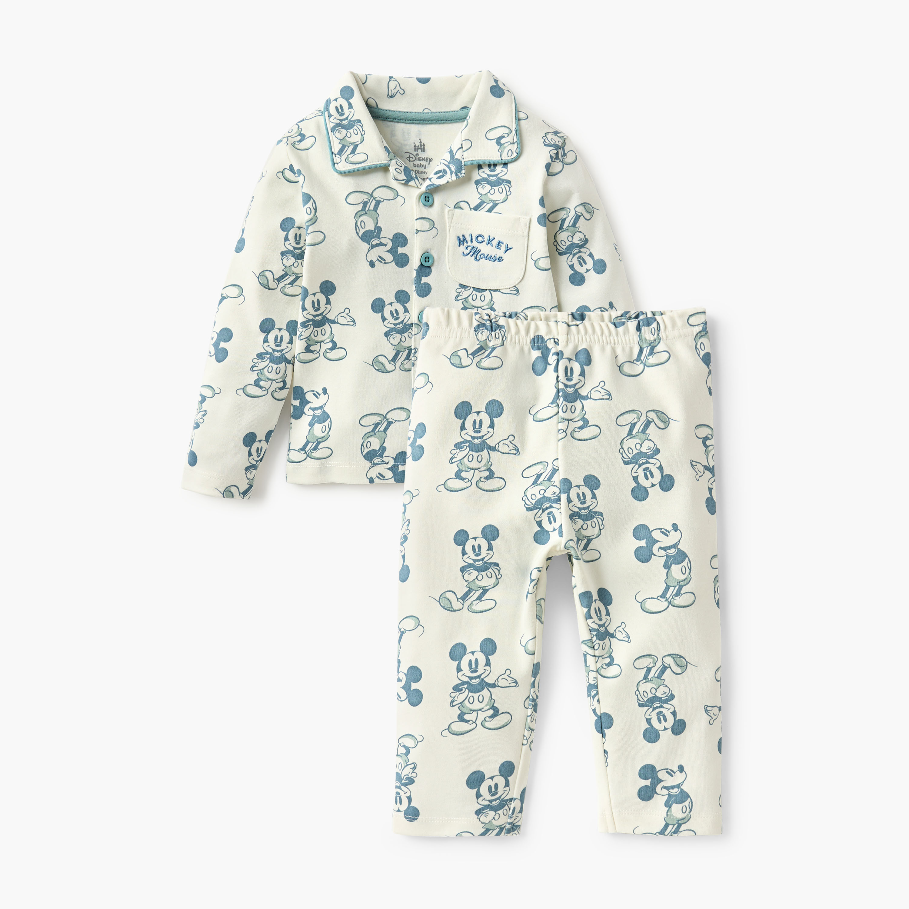 Disney All-Over Mickey Mouse Print Shirt and Pyjama Set-baby-boys-clothing-nightwear-pyjamasets-image-1