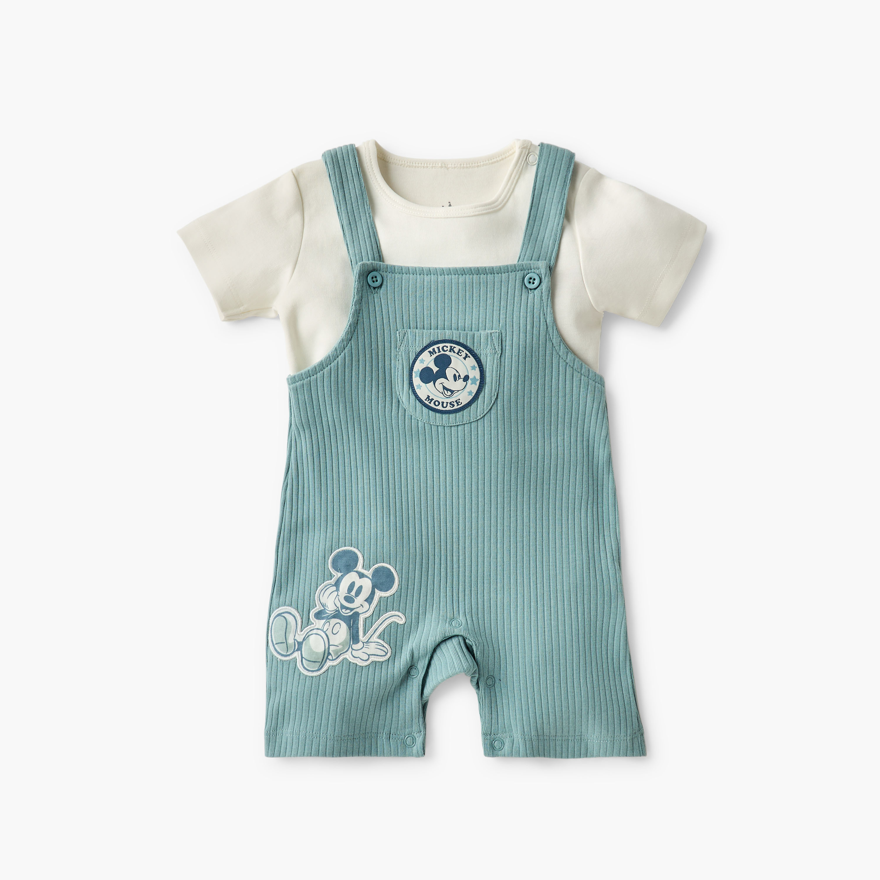Disney Mickey Mouse Applique T-shirt and Dungaree Set-baby-boys-clothing-rompers-image-1