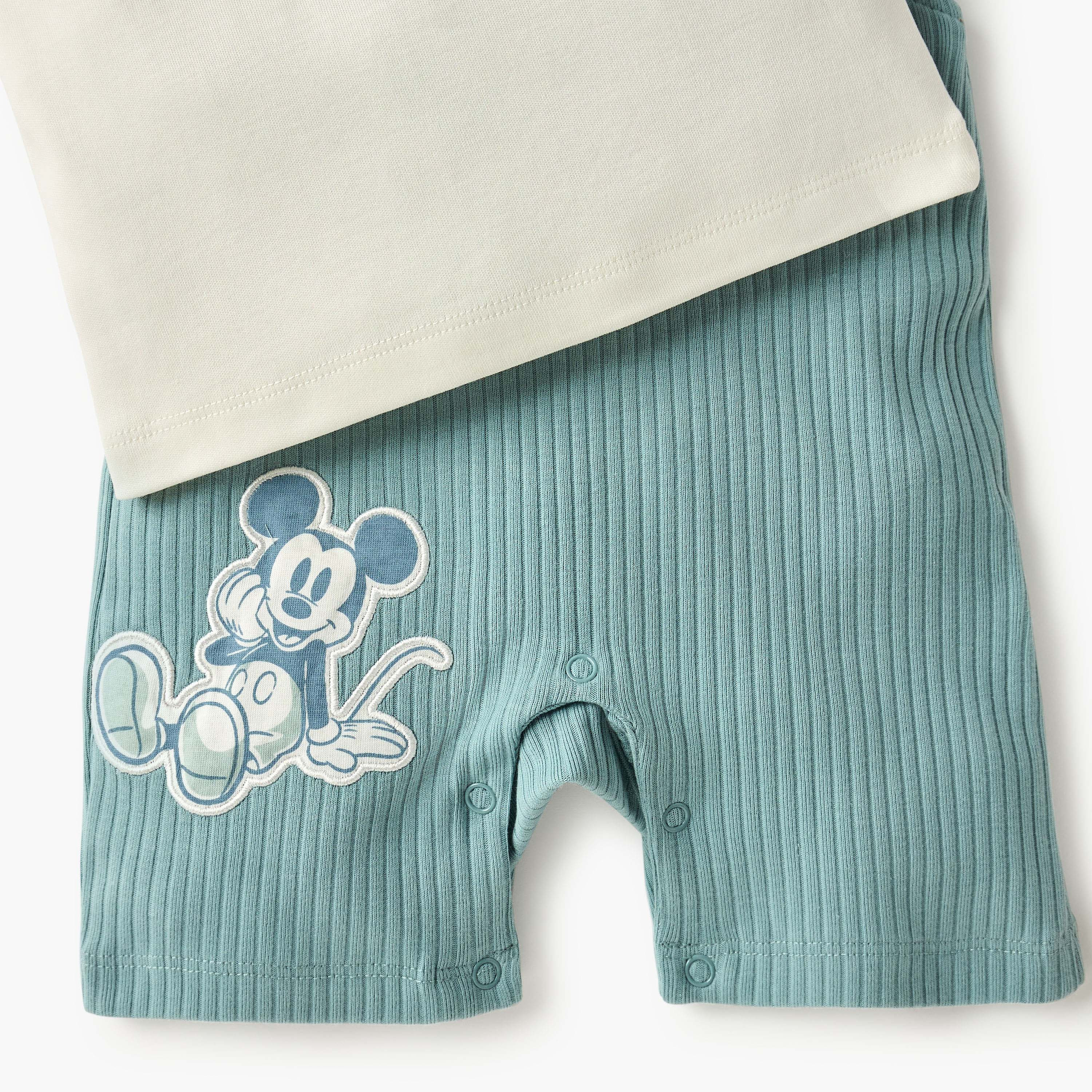 Disney Mickey Mouse Applique T-shirt and Dungaree Set-baby-boys-clothing-rompers-image-4