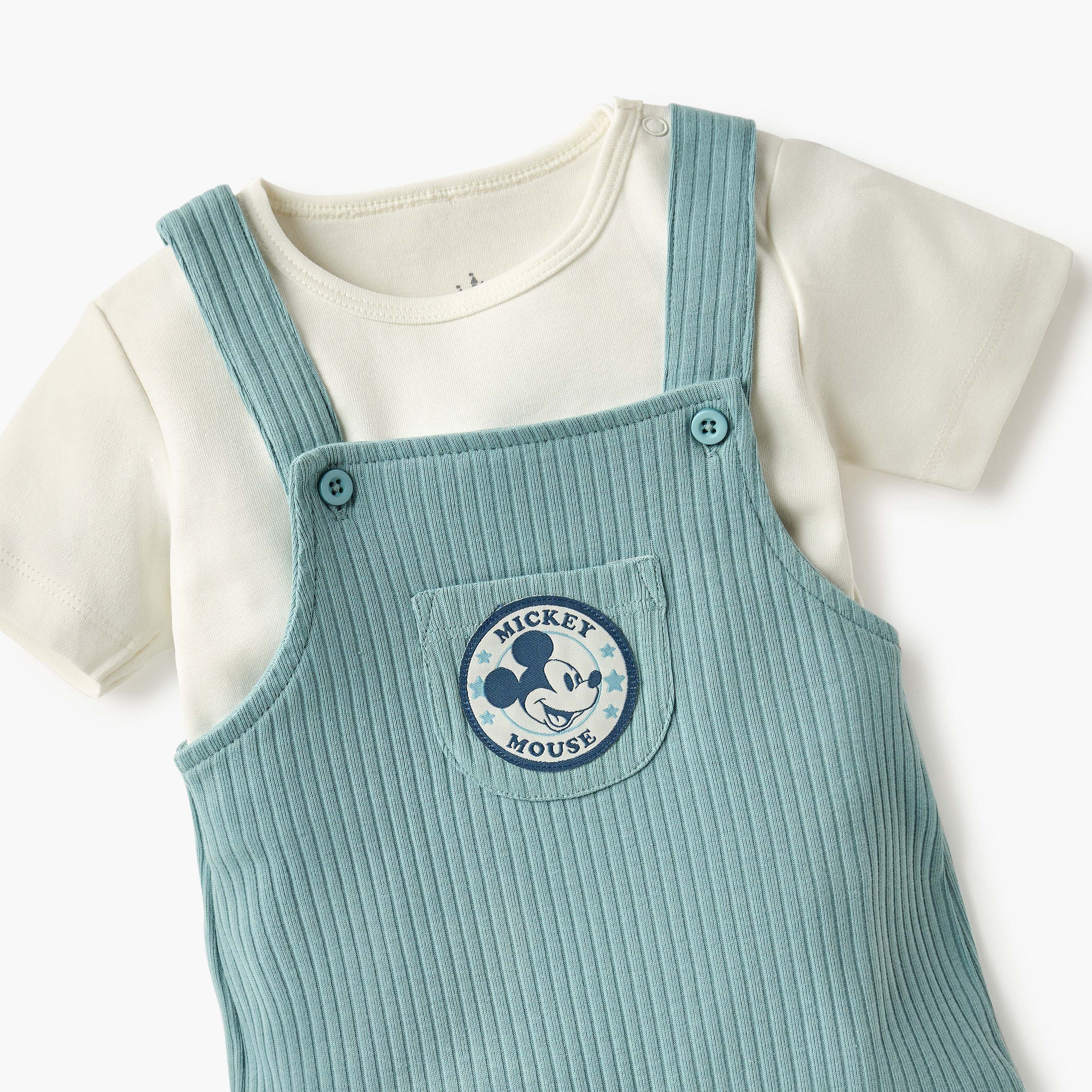 Disney Mickey Mouse Applique T-shirt and Dungaree Set-baby-boys-clothing-rompers-image-5