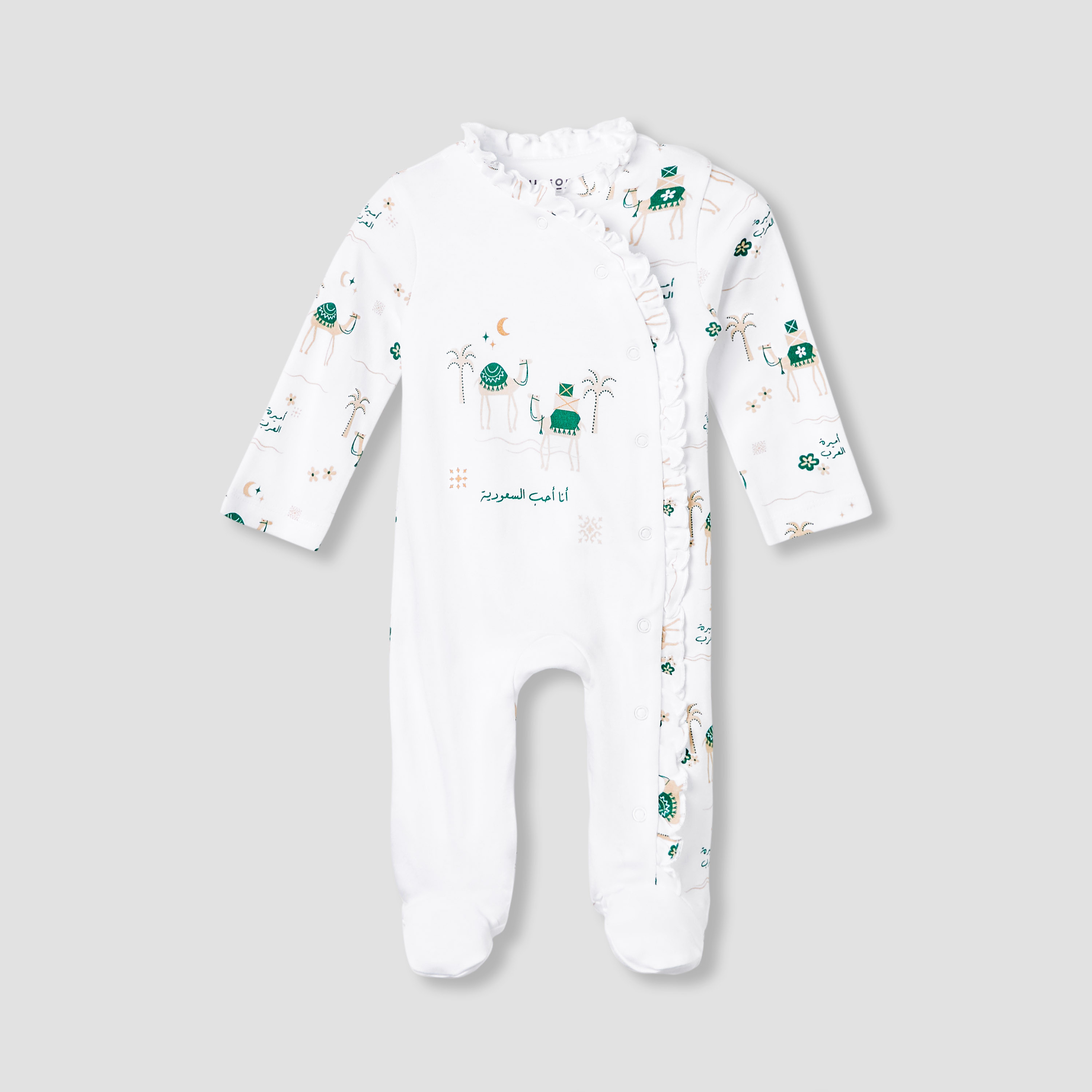 بدلة نوم بتفاصيل كشكش وطبعات جمل من جونيورز-baby-girls-clothing-nightwear-sleepsuits-image-1