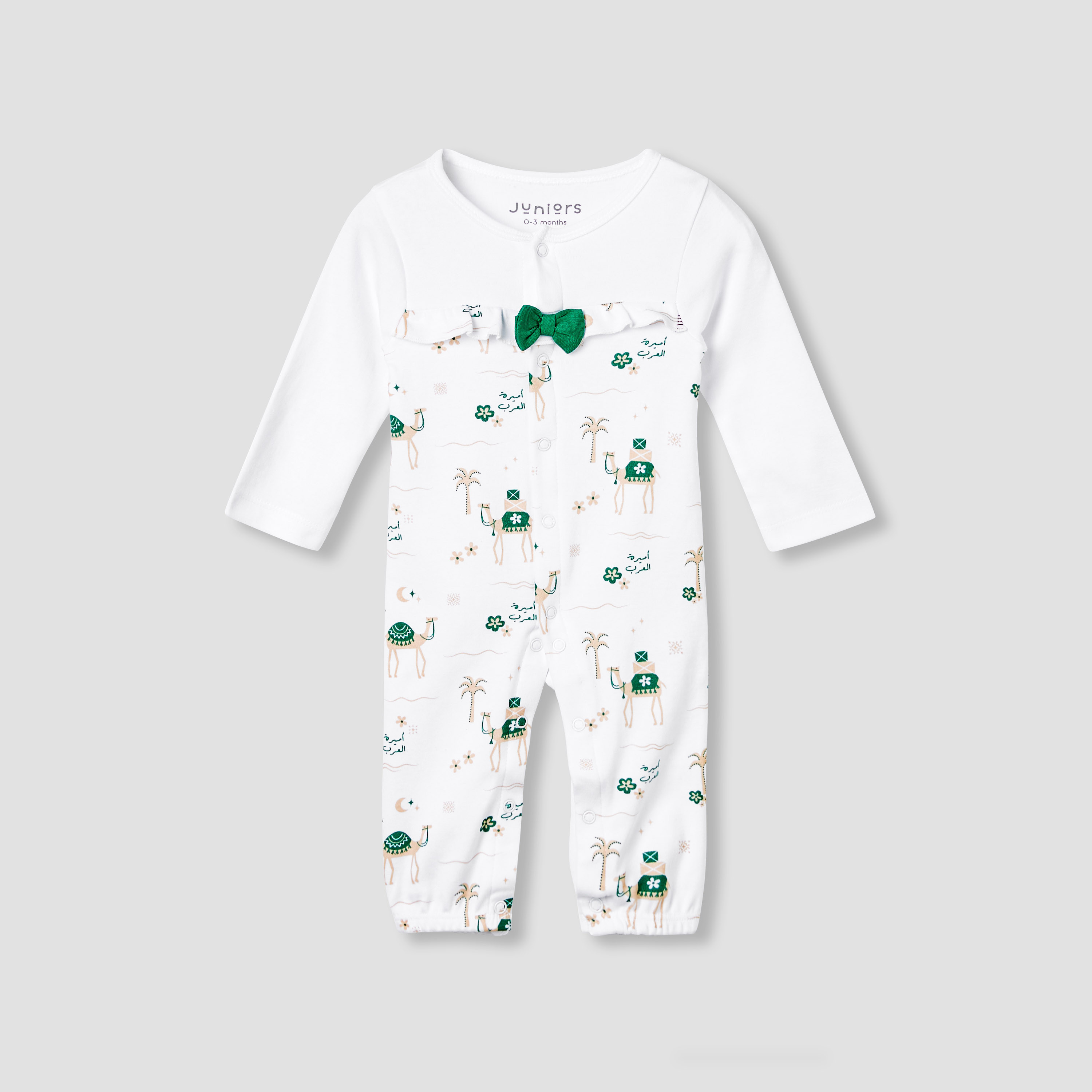 Juniors KSA National Day Print Sleepsuit with Long Sleeves and Bow Detail-baby-girls-clothing-nightwear-sleepsuits-image-1