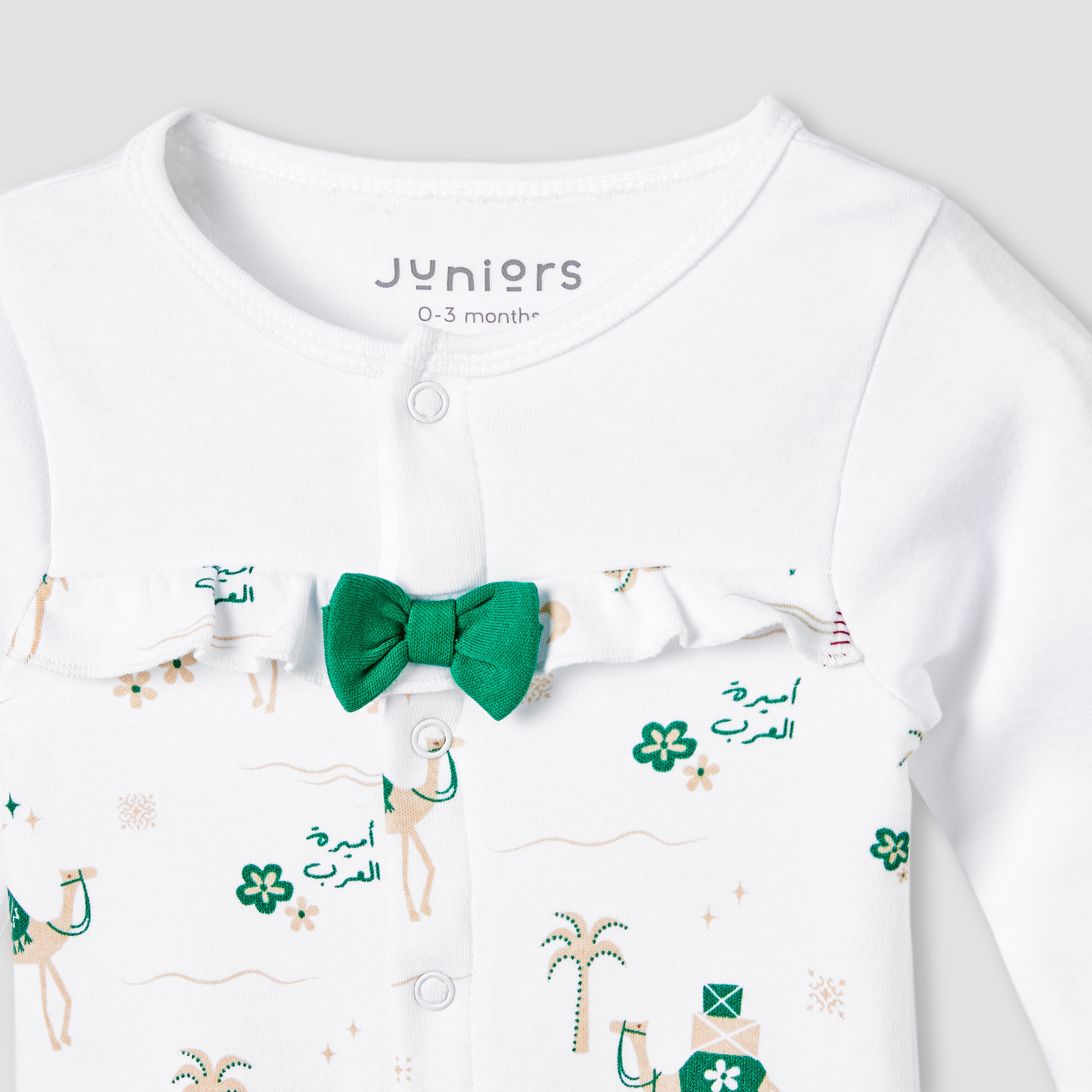 Juniors KSA National Day Print Sleepsuit with Long Sleeves and Bow Detail-baby-girls-clothing-nightwear-sleepsuits-image-3