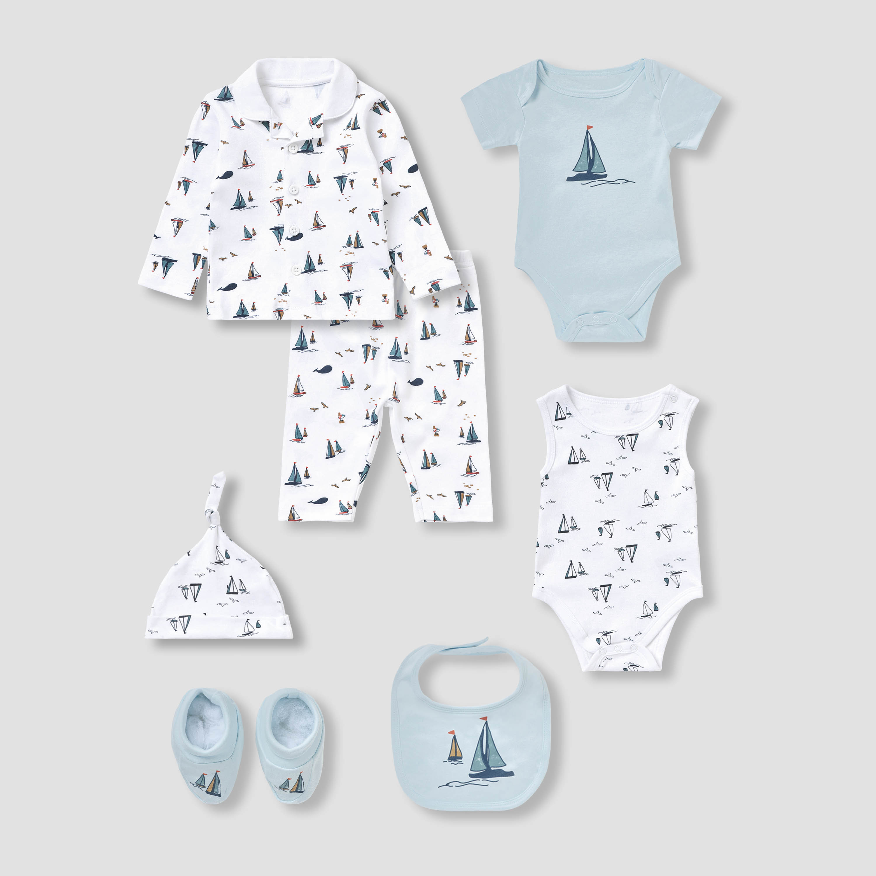 Set of 8 Juniors Clothing Gift Set with Sailboat Print-baby-boys-clothing-setsandcoords-image-2