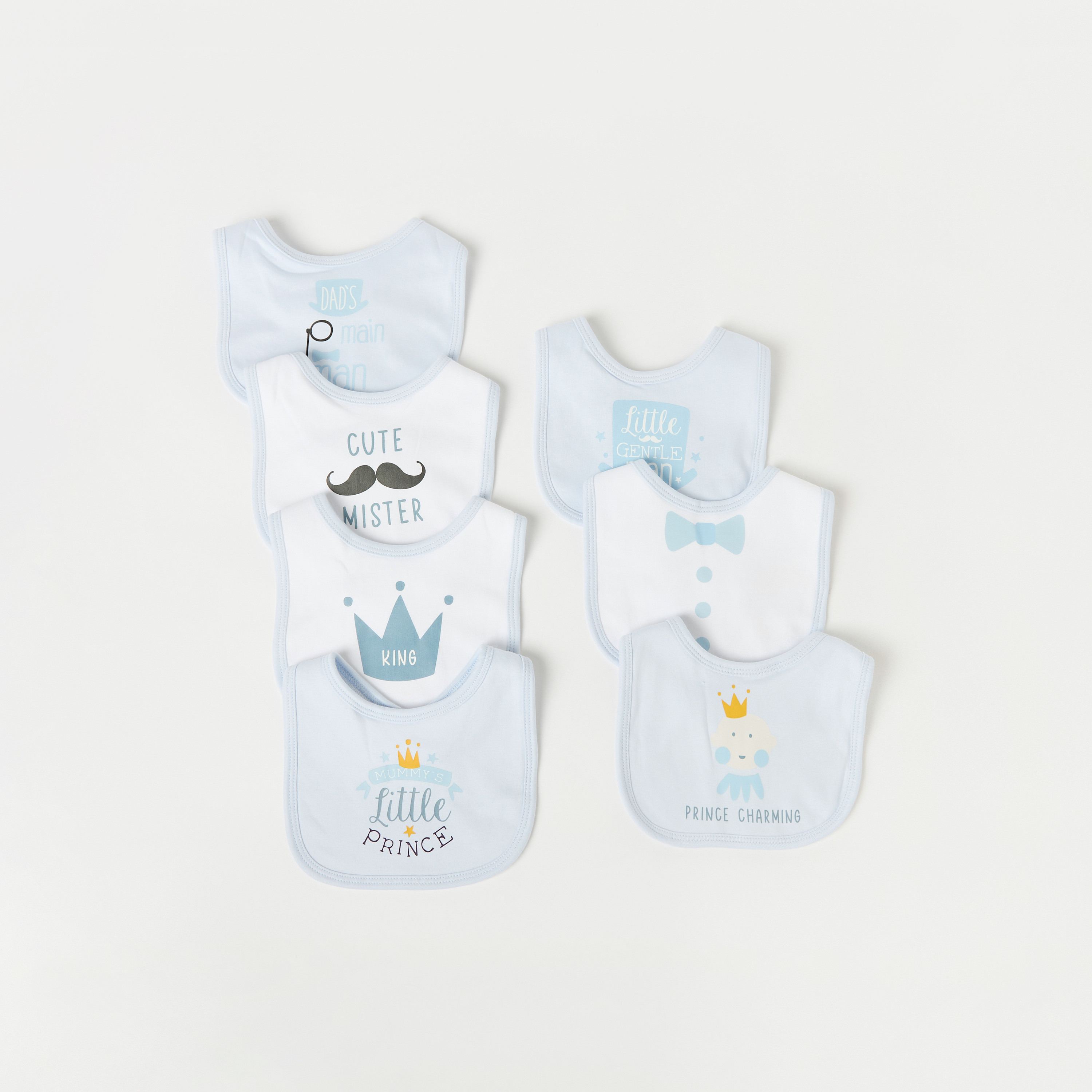 Juniors Printed Muslin Bib with Button Closure - Set of 7-baby-feeding-bibs-image-1