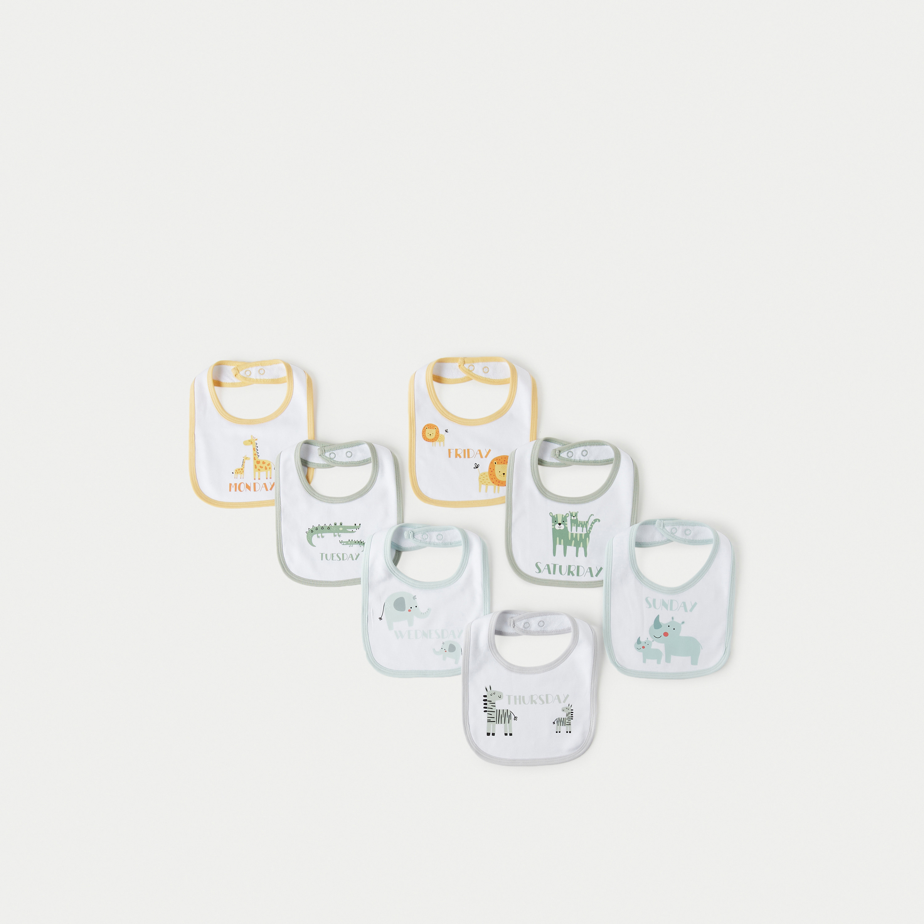 Juniors Days of the Week Print Muslin Bib with Snap Button Closure - Set of 7-baby-feeding-bibs-image-1