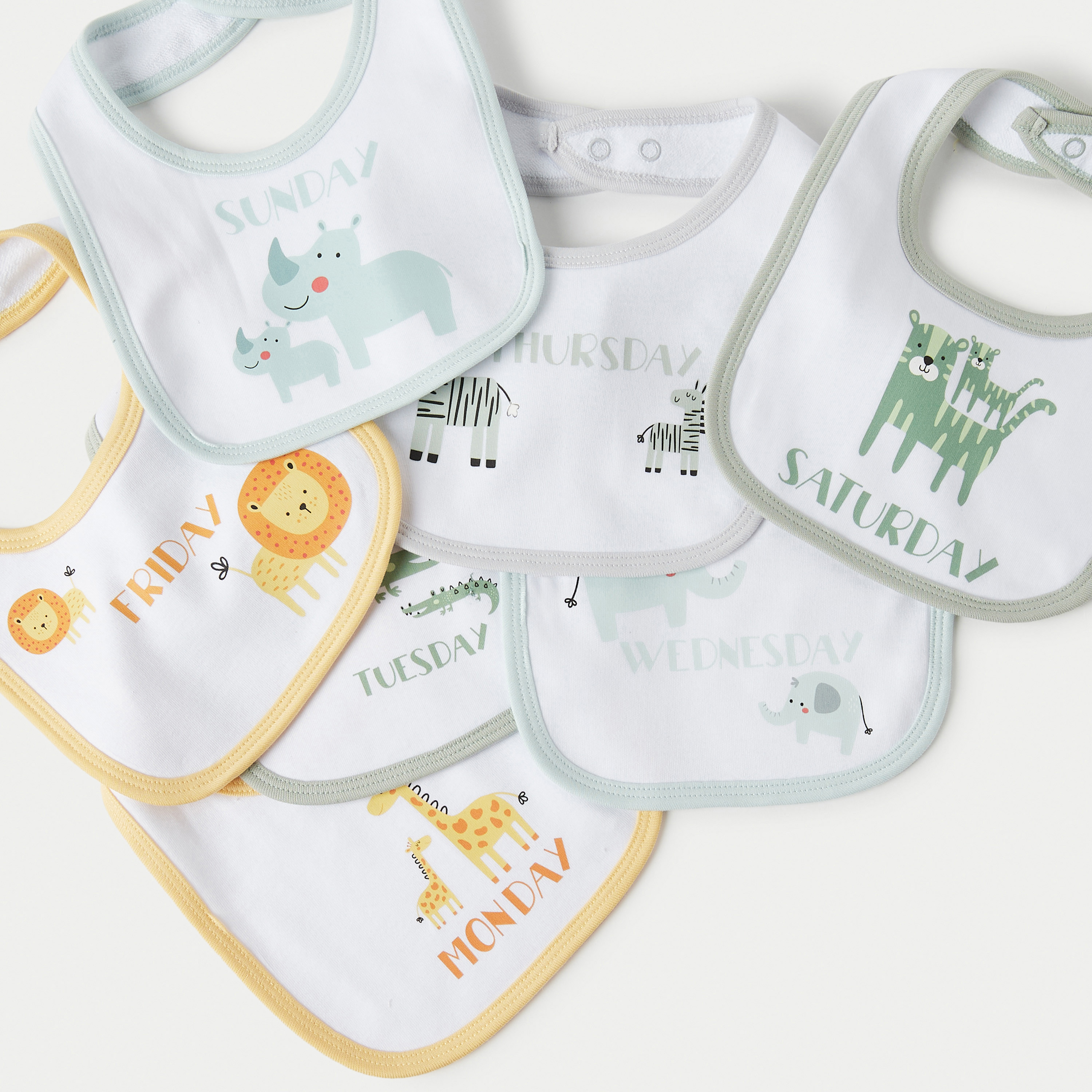 Juniors Days of the Week Print Muslin Bib with Snap Button Closure - Set of 7-baby-feeding-bibs-image-3
