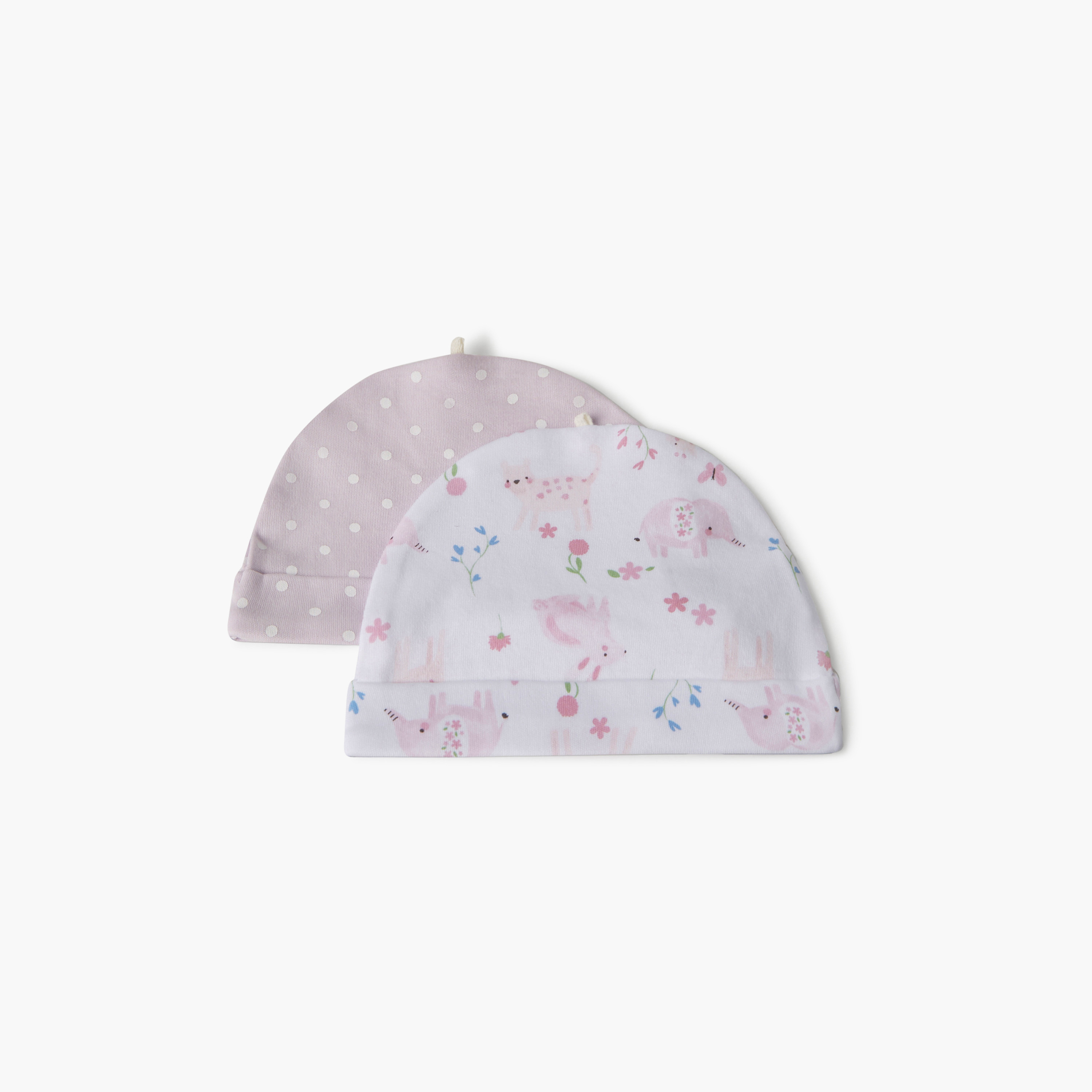 Juniors Printed Beanie Cap - Set of 2-baby-girls-accessories-caps-image-1