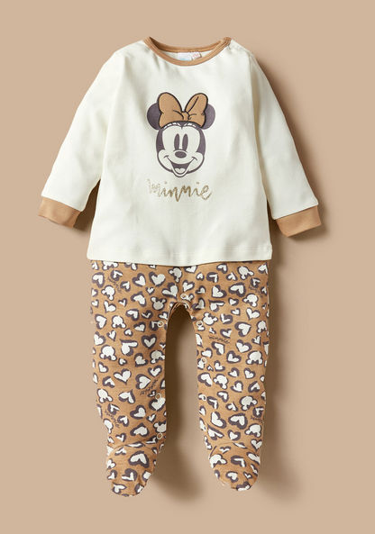 Disney Minnie Mouse Print Closed Feet Sleepsuit with Button Closure-Sleepsuits-image-0