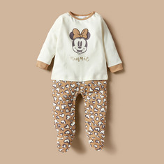 Disney Minnie Mouse Print Closed Feet Sleepsuit with Button Closure