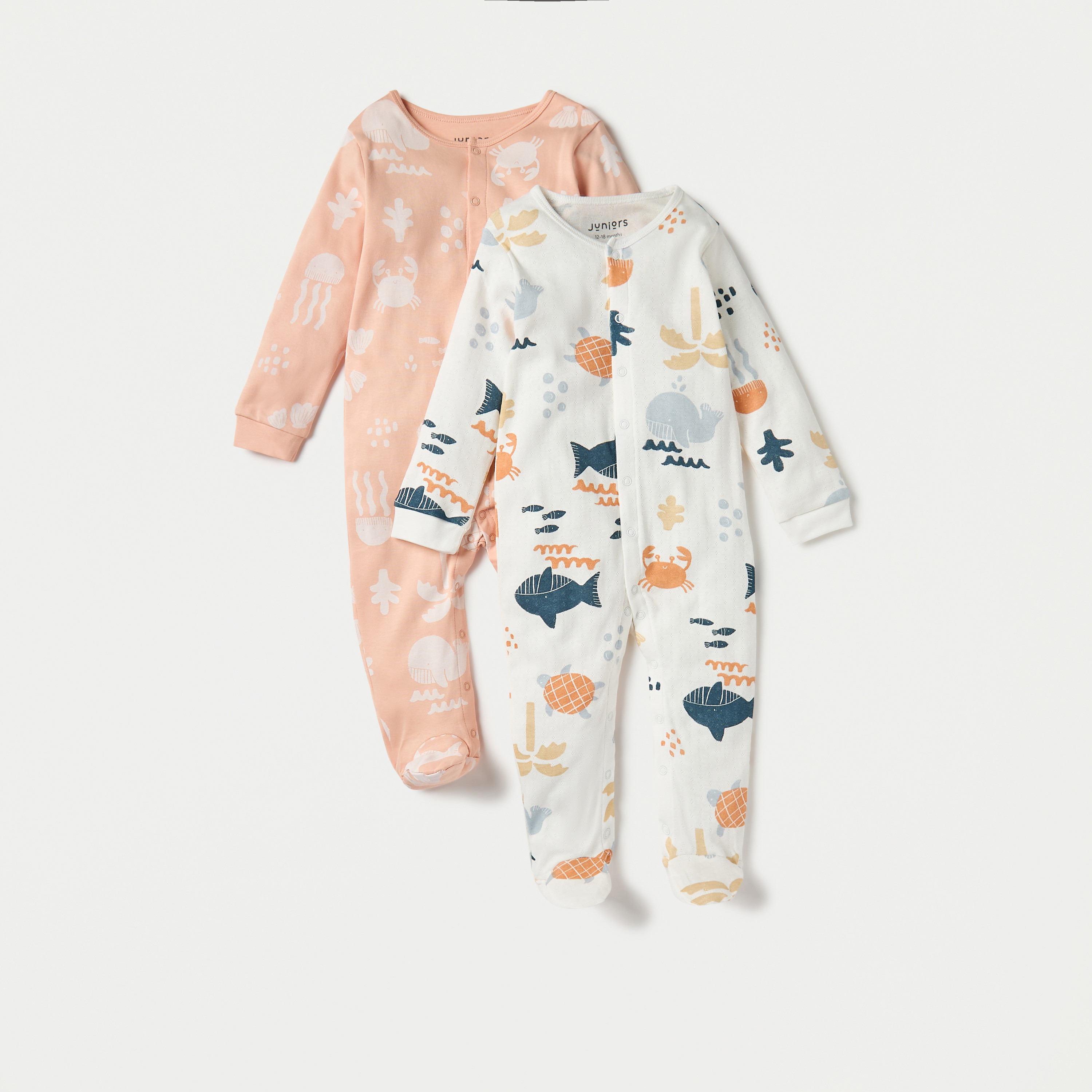 Juniors Under Water Print Closed Feet Sleepsuit - Set of 2-baby-boys-clothing-nightwear-sleepsuits-image-1