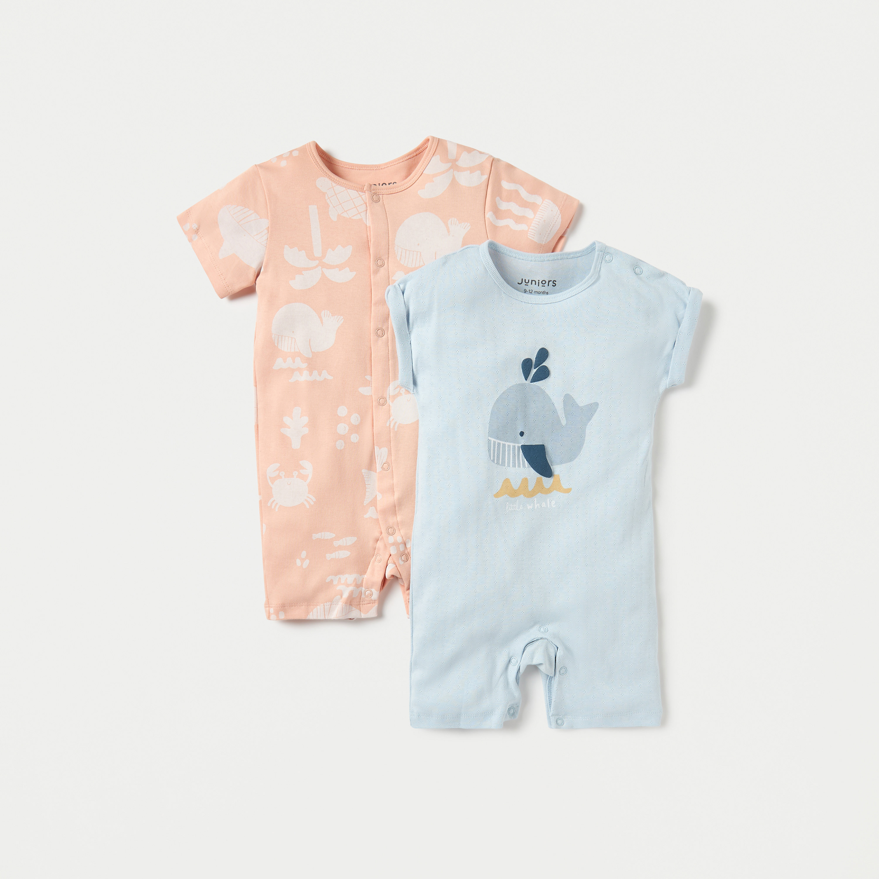 Juniors Printed Sleepsuit with Short Sleeves and Round Neck - Set of 2-baby-boys-clothing-nightwear-sleepsuits-image-1