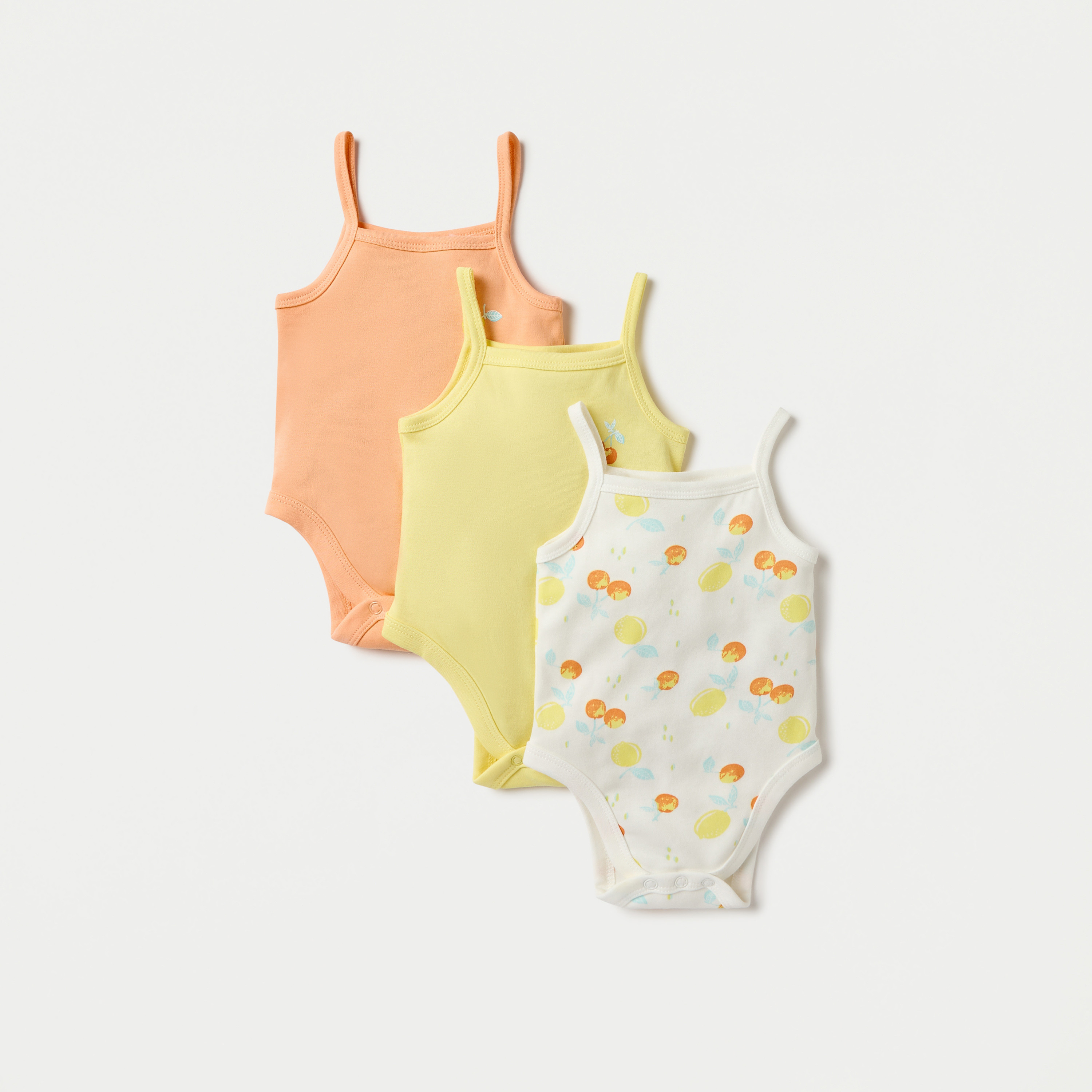 Juniors Fruit Print Strappy Bodysuit with Snap Button Closure - Set of 3-baby-girls-clothing-bodysuits-image-1