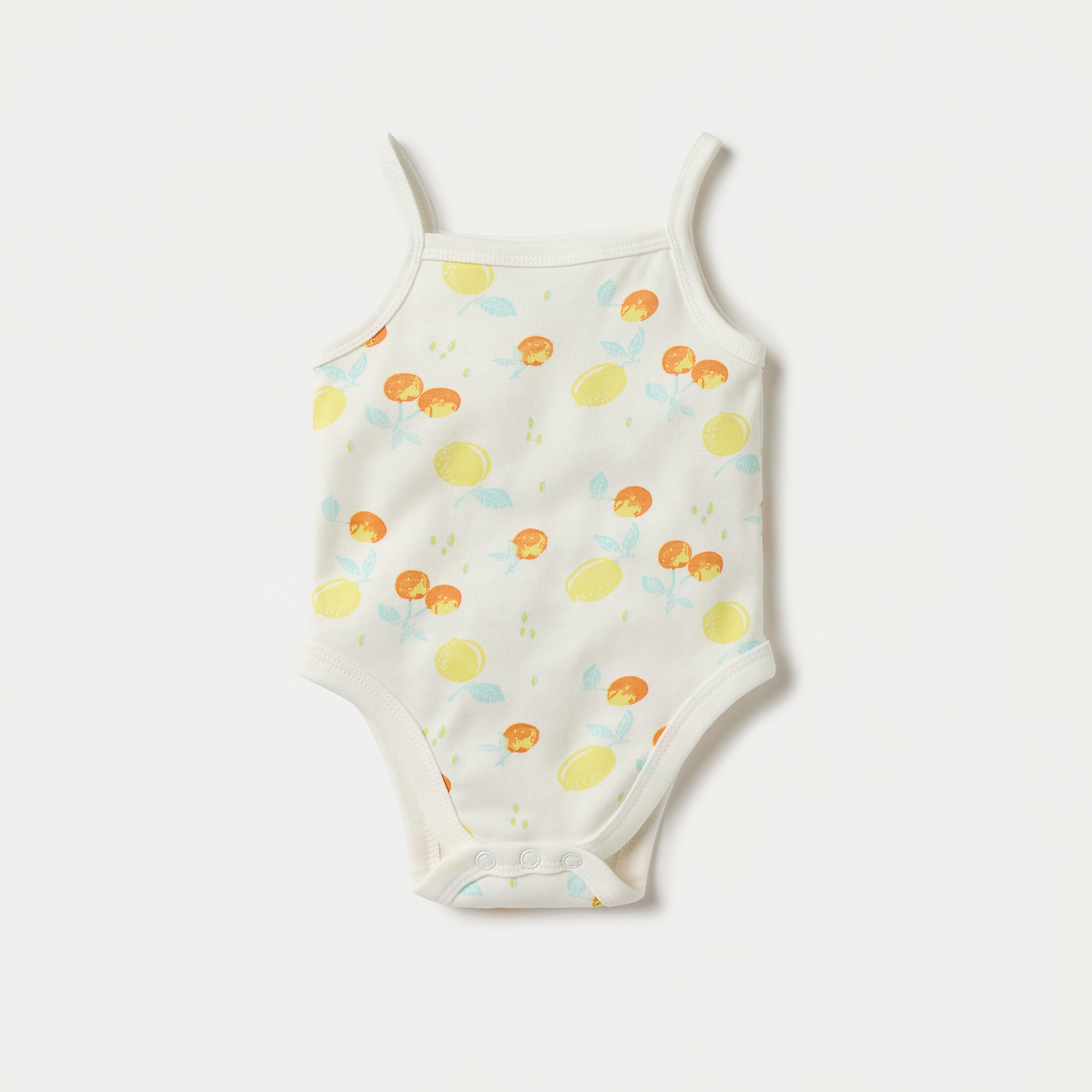 Juniors Fruit Print Strappy Bodysuit with Snap Button Closure - Set of 3-baby-girls-clothing-bodysuits-image-4