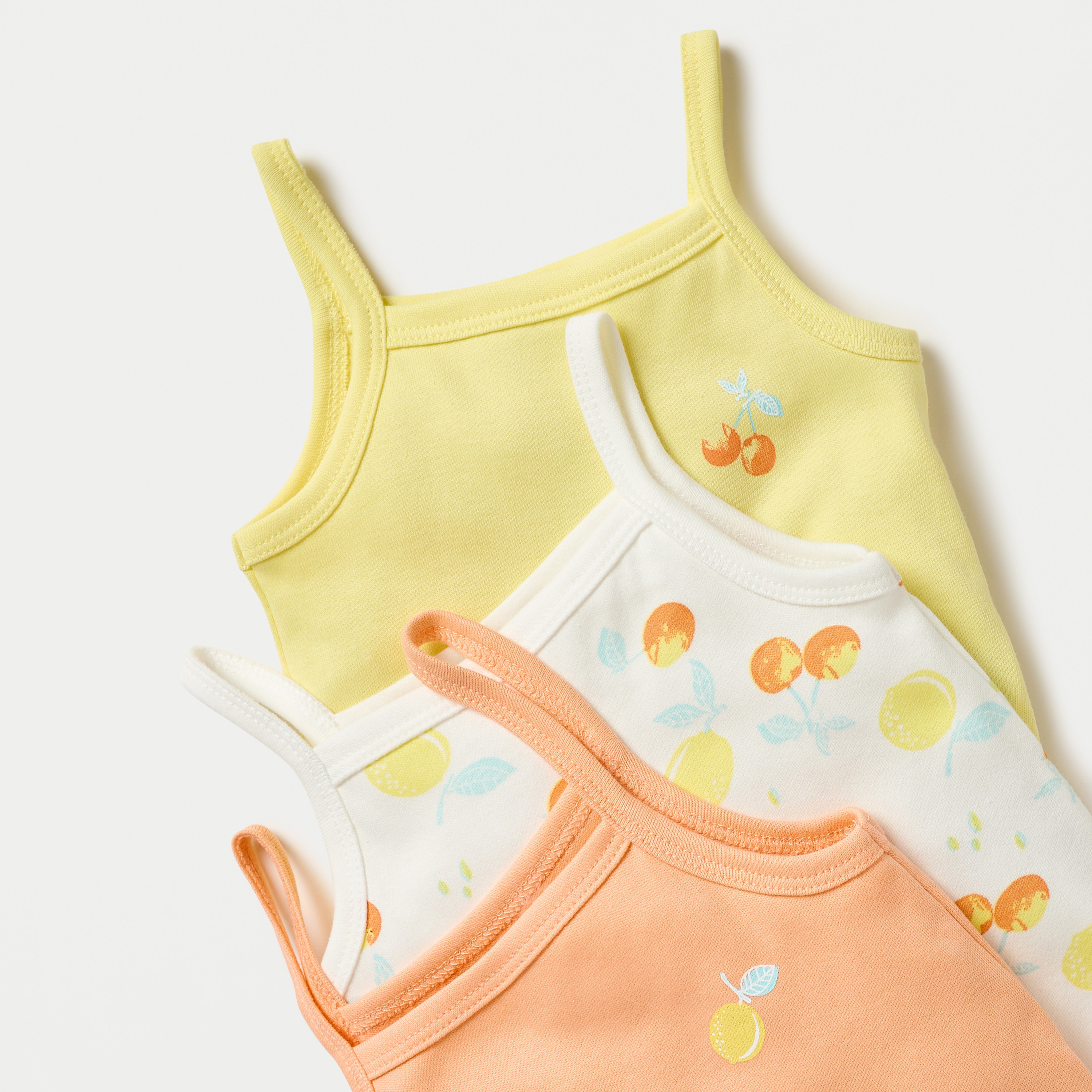 Juniors Fruit Print Strappy Bodysuit with Snap Button Closure - Set of 3-baby-girls-clothing-bodysuits-image-5