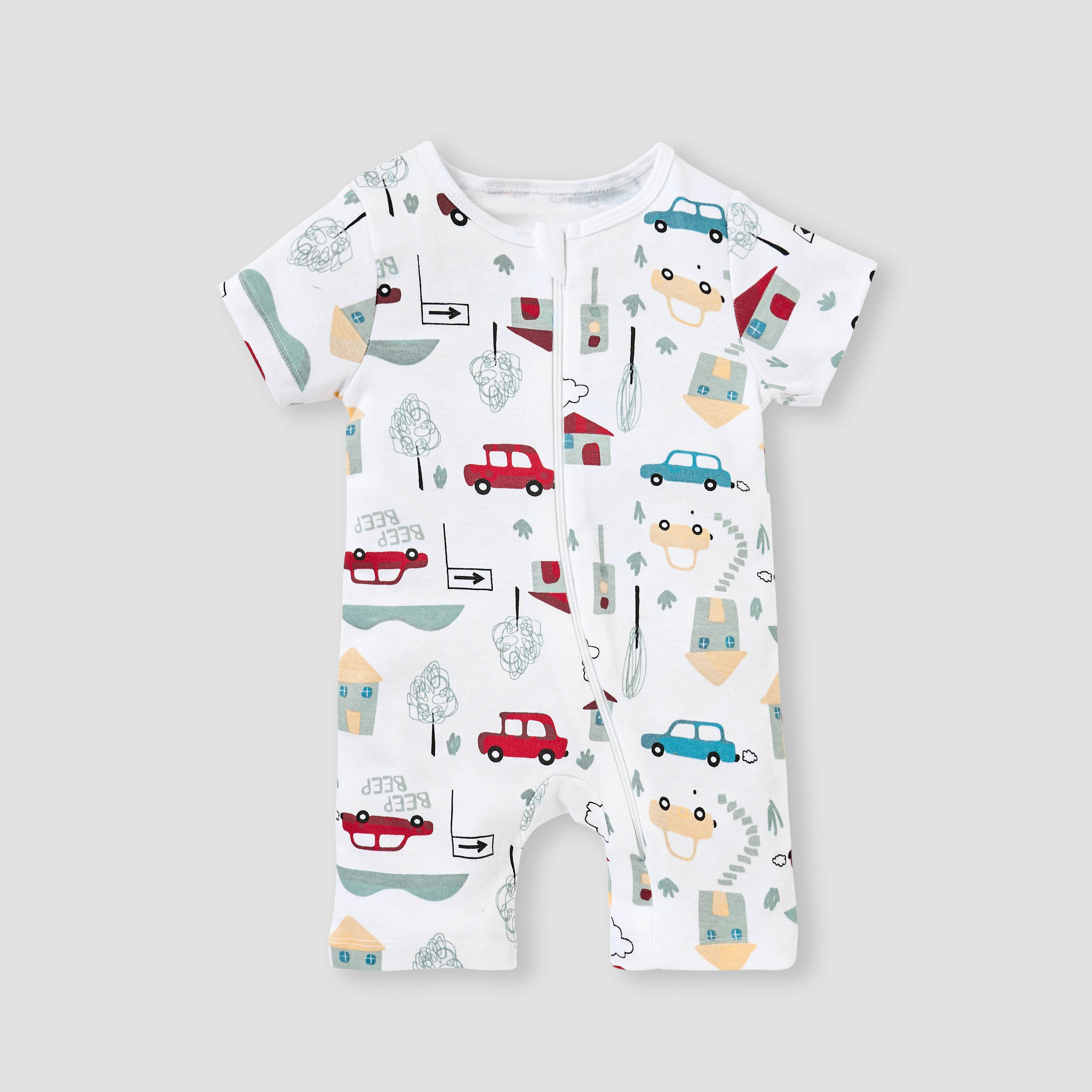 Juniors Vehicle Print Romper with Bib and Cap Set-baby-boys-clothing-setsandcoords-image-2