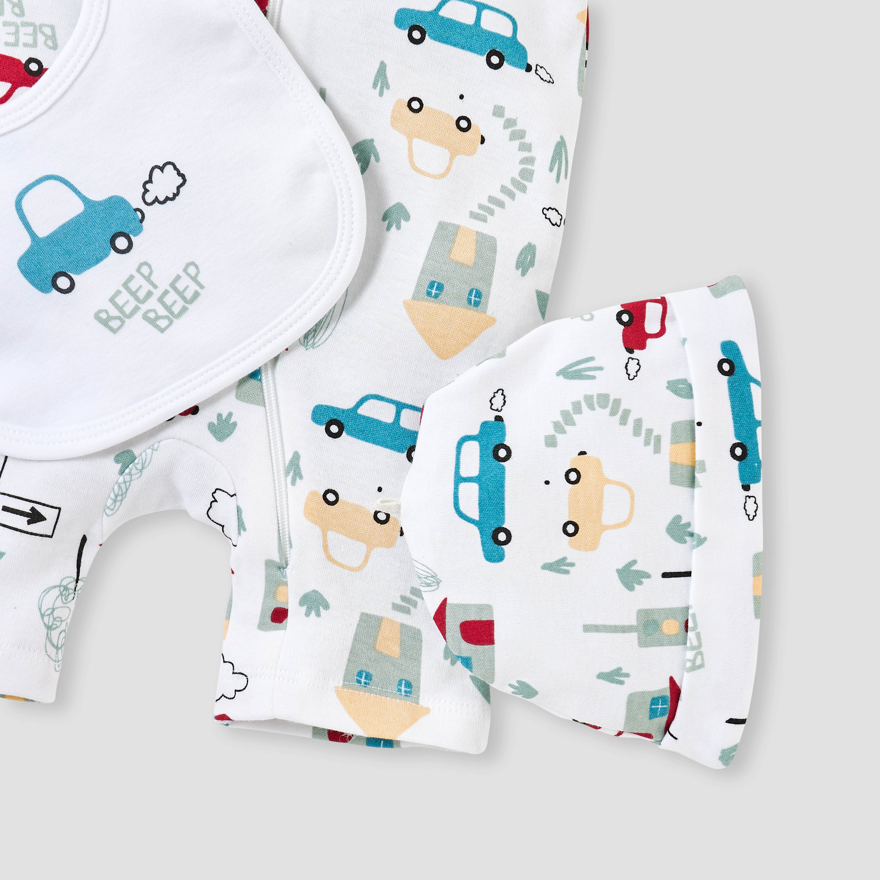 Juniors Vehicle Print Romper with Bib and Cap Set-baby-boys-clothing-setsandcoords-image-6