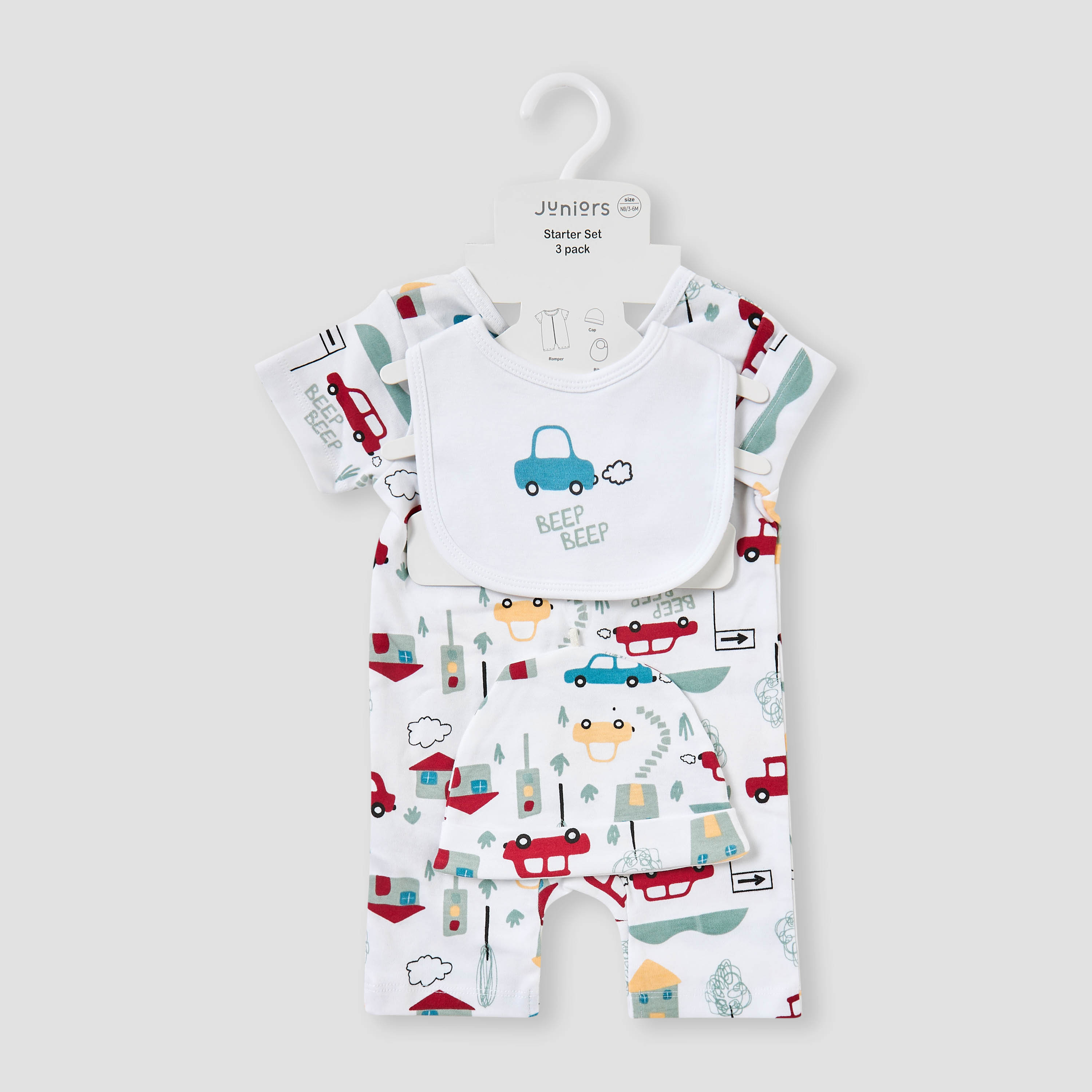 Juniors Vehicle Print Romper with Bib and Cap Set-baby-boys-clothing-setsandcoords-image-7