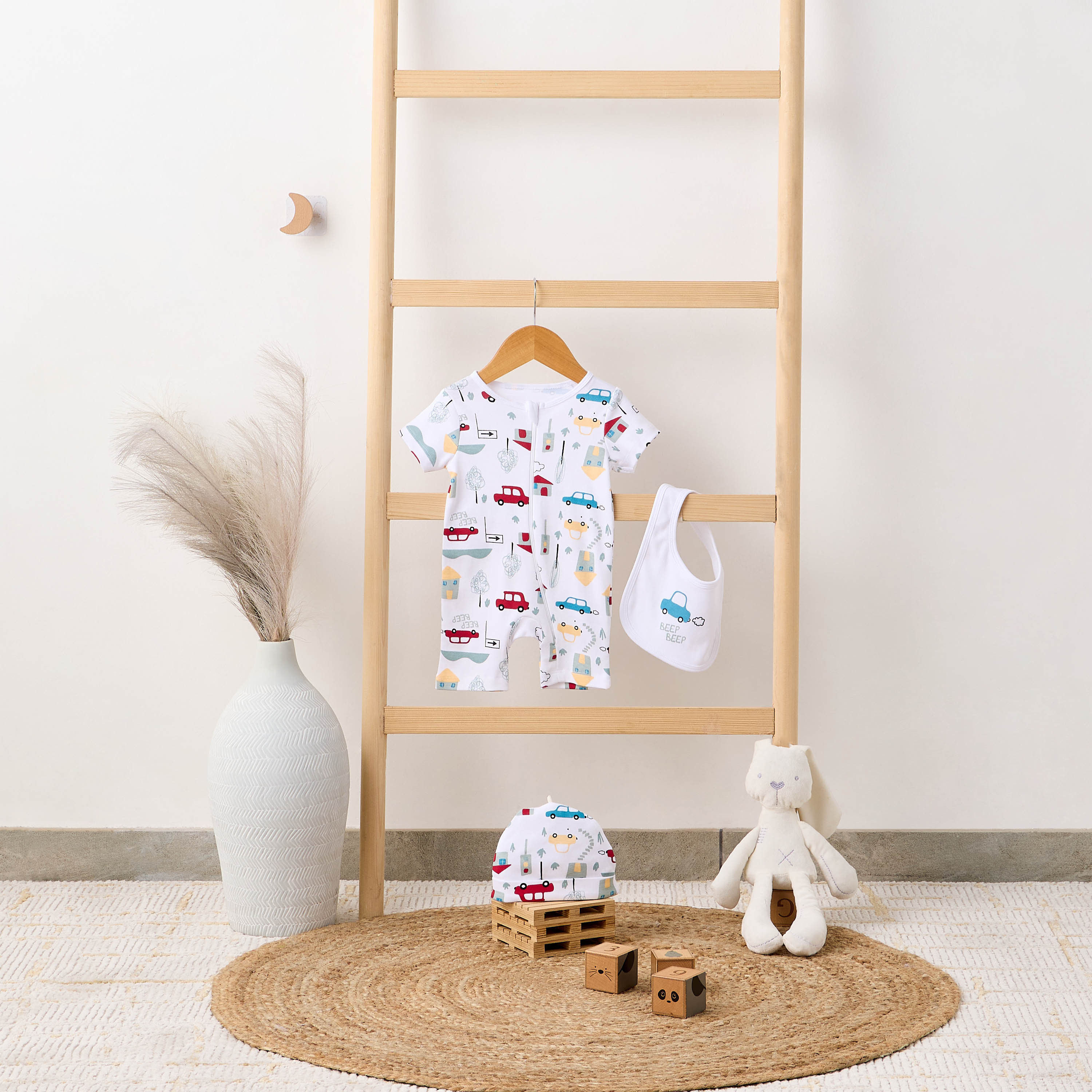 Juniors Vehicle Print Romper with Bib and Cap Set-baby-boys-clothing-setsandcoords-image-8