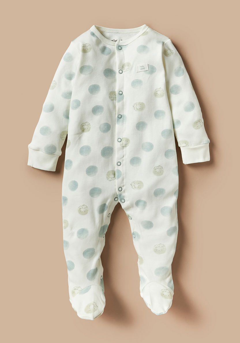 Giggles Printed Long Sleeves Sleepsuit with Button Closure-Sleepsuits-image-0