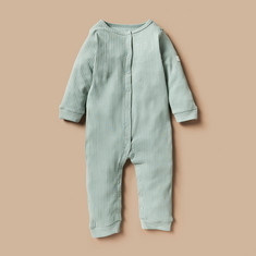 Giggles Textured Long Sleeves Sleepsuit with Button Closure