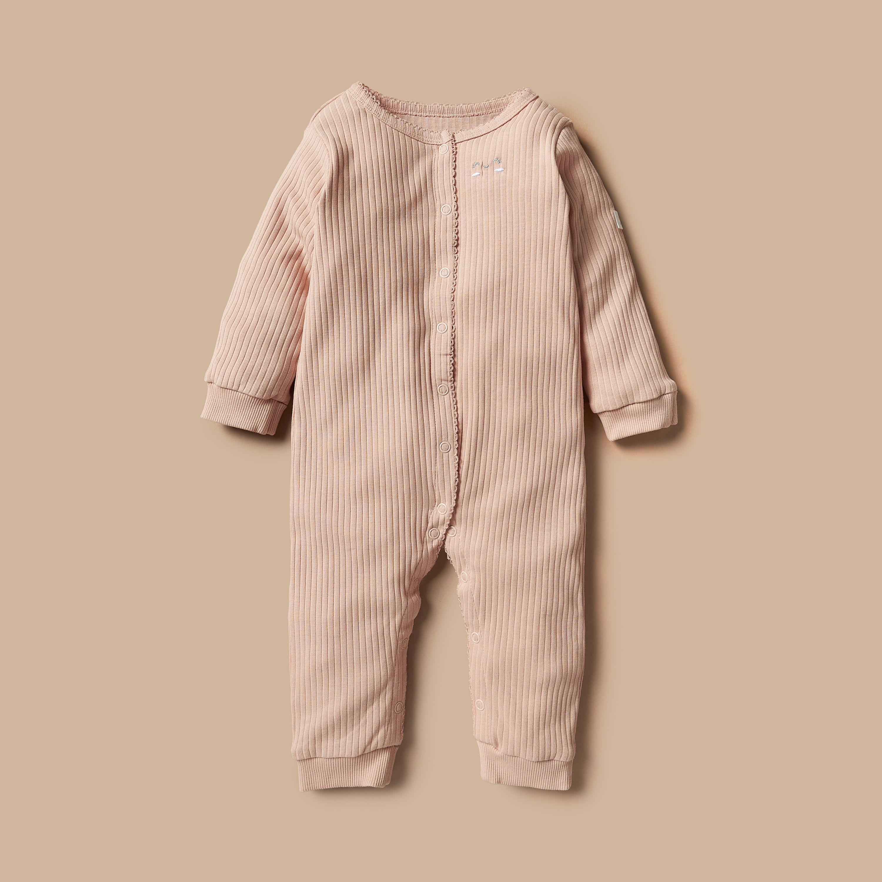 Giggled All-Over Ribbed Sleepsuit with Lace Detail and Long Sleeves-baby-girls-clothing-nightwear-sleepsuits-image-1