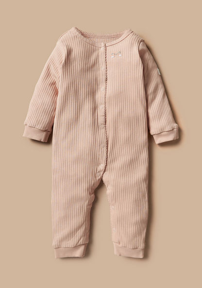 Giggled All-Over Ribbed Sleepsuit with Lace Detail and Long Sleeves-Sleepsuits-image-0