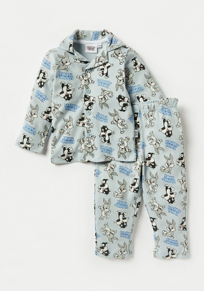 All-Over Looney Tunes Print Shirt and Pyjama Set-Pyjama Sets-image-0