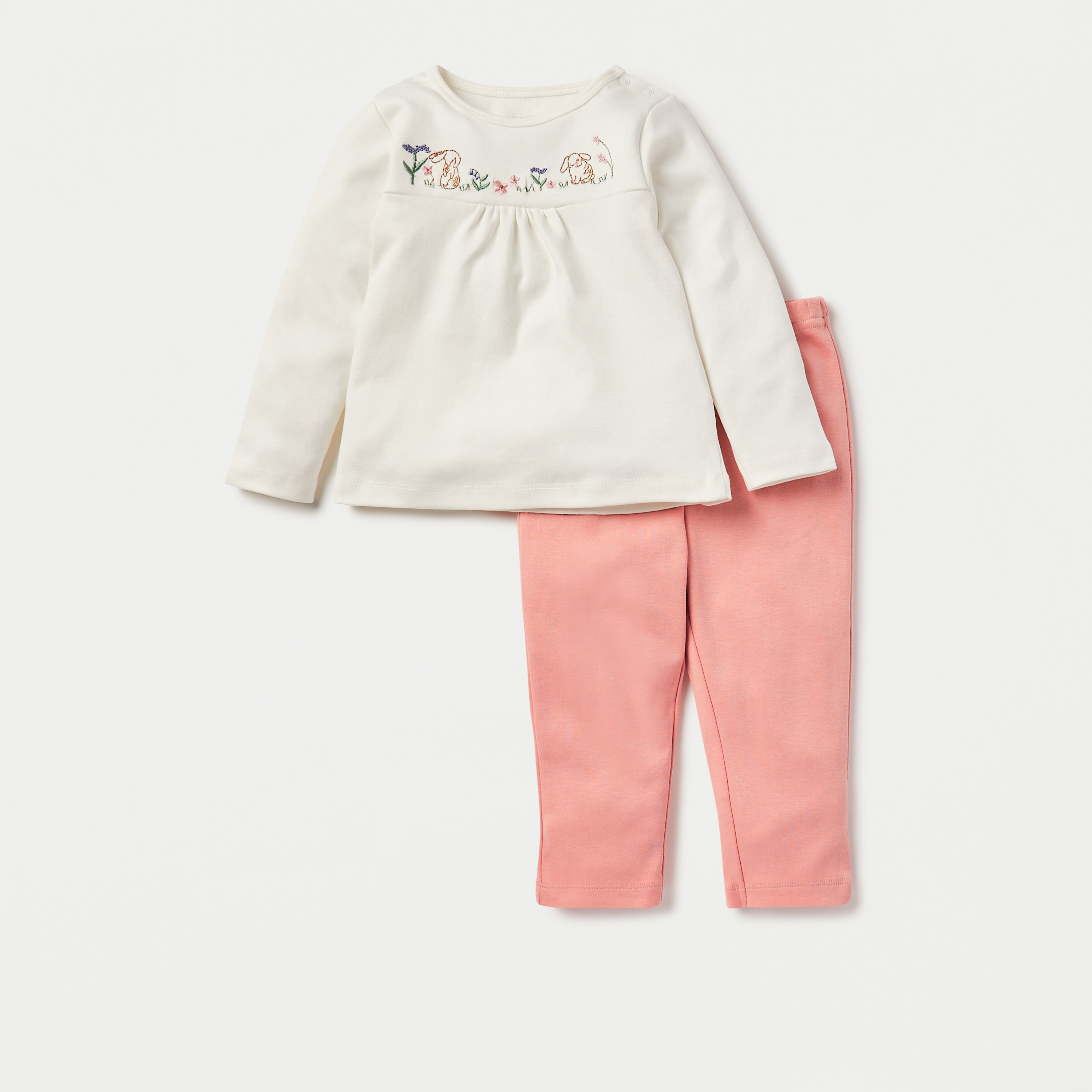Juniors Floral Print Long Sleeves T-shirt and Elasticated Pyjama - Set of 3-baby-girls-clothing-nightwear-pyjamasets-image-4