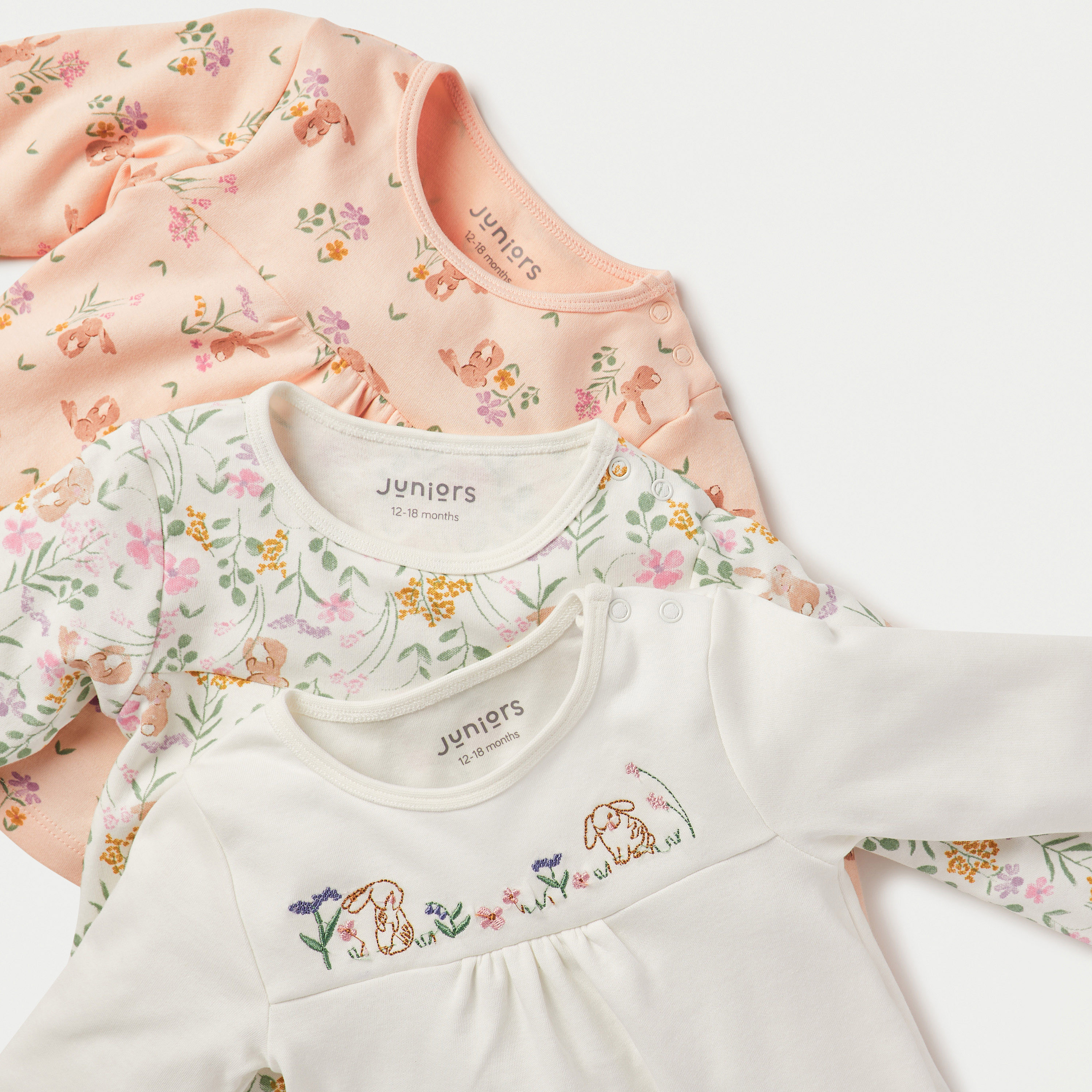 Juniors Floral Print Long Sleeves T-shirt and Elasticated Pyjama - Set of 3-baby-girls-clothing-nightwear-pyjamasets-image-6