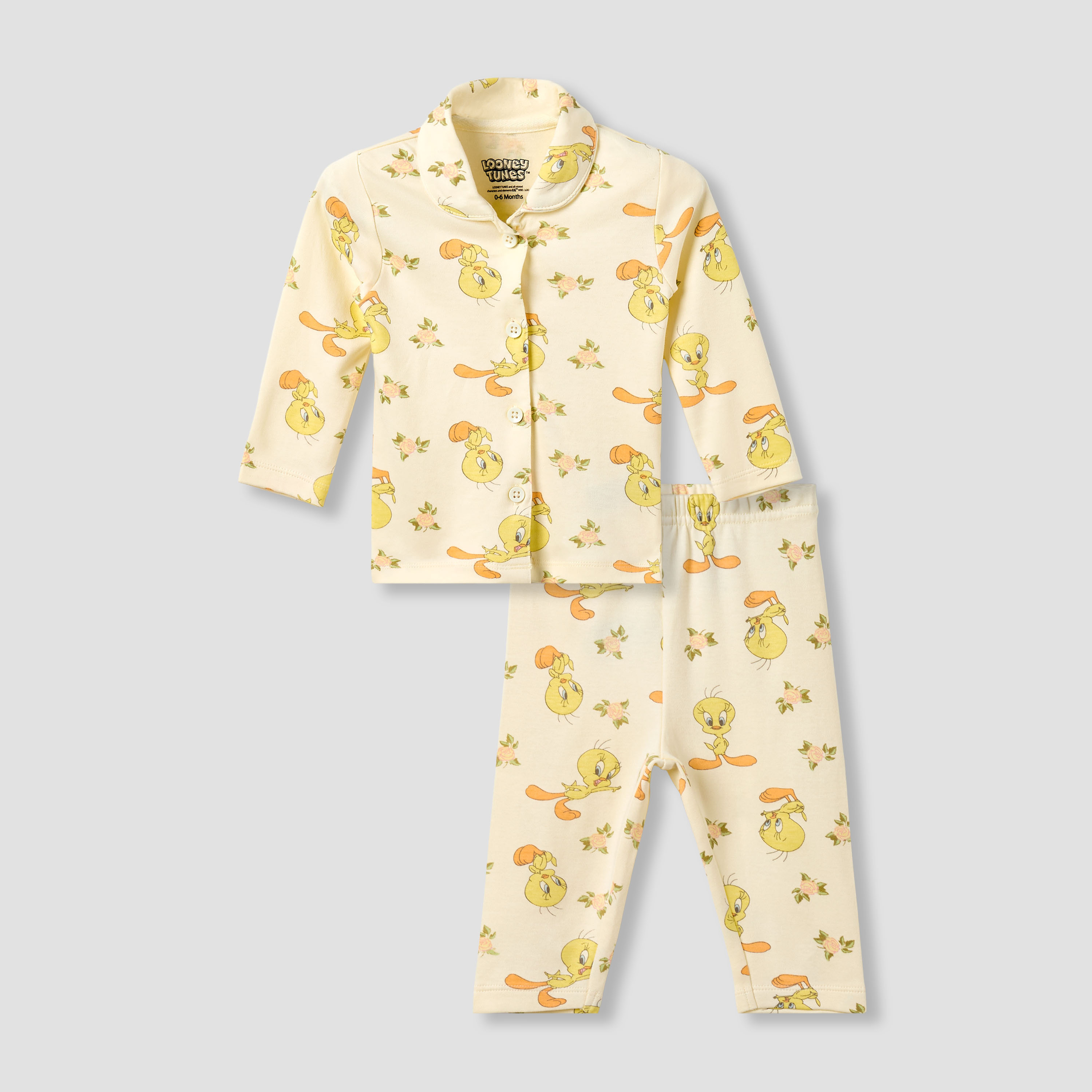 Disney Cotton Collared Long Sleeves Pyjama Set with Tweety Print-baby-girls-clothing-nightwear-pyjamasets-image-2
