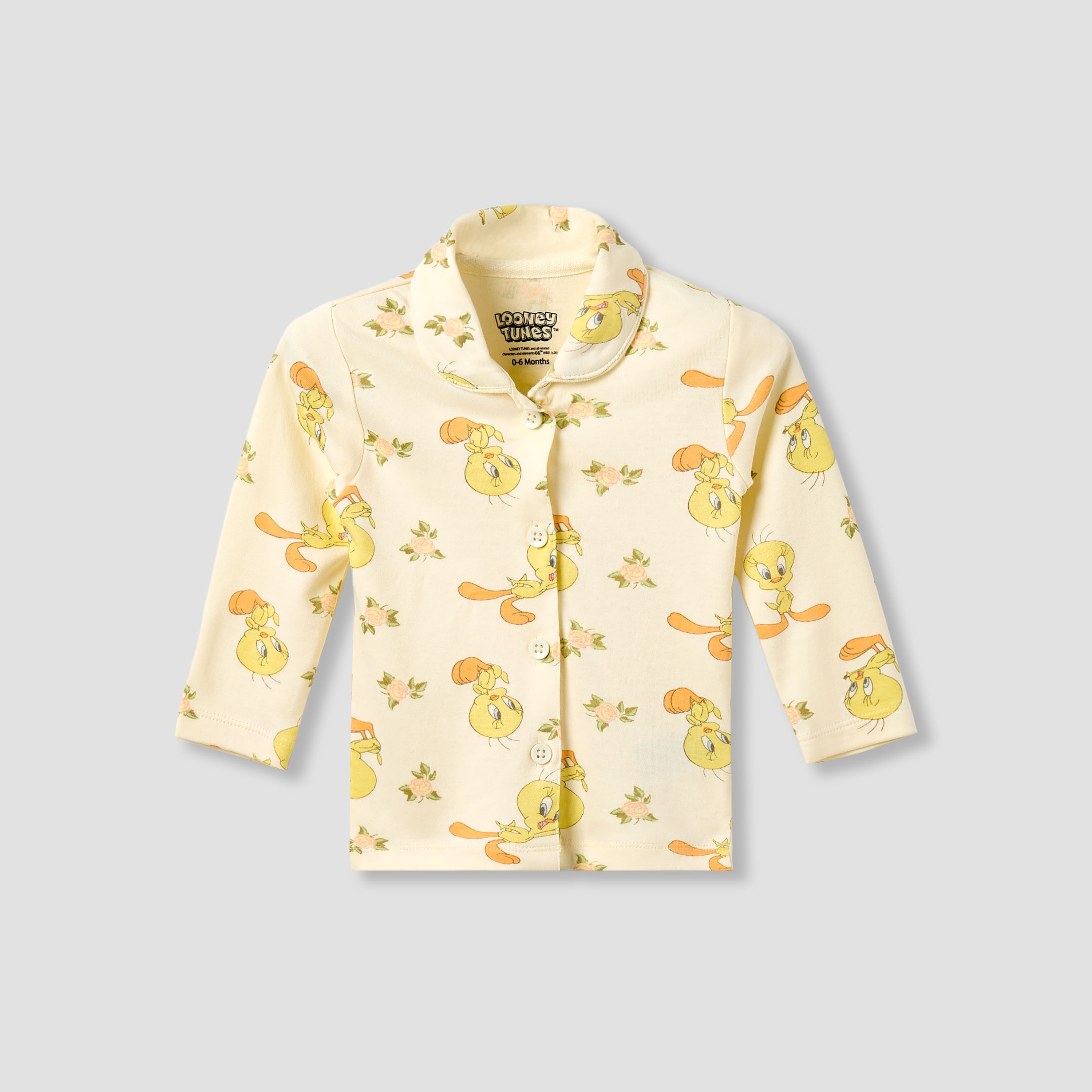 Disney Cotton Collared Long Sleeves Pyjama Set with Tweety Print-baby-girls-clothing-nightwear-pyjamasets-image-3