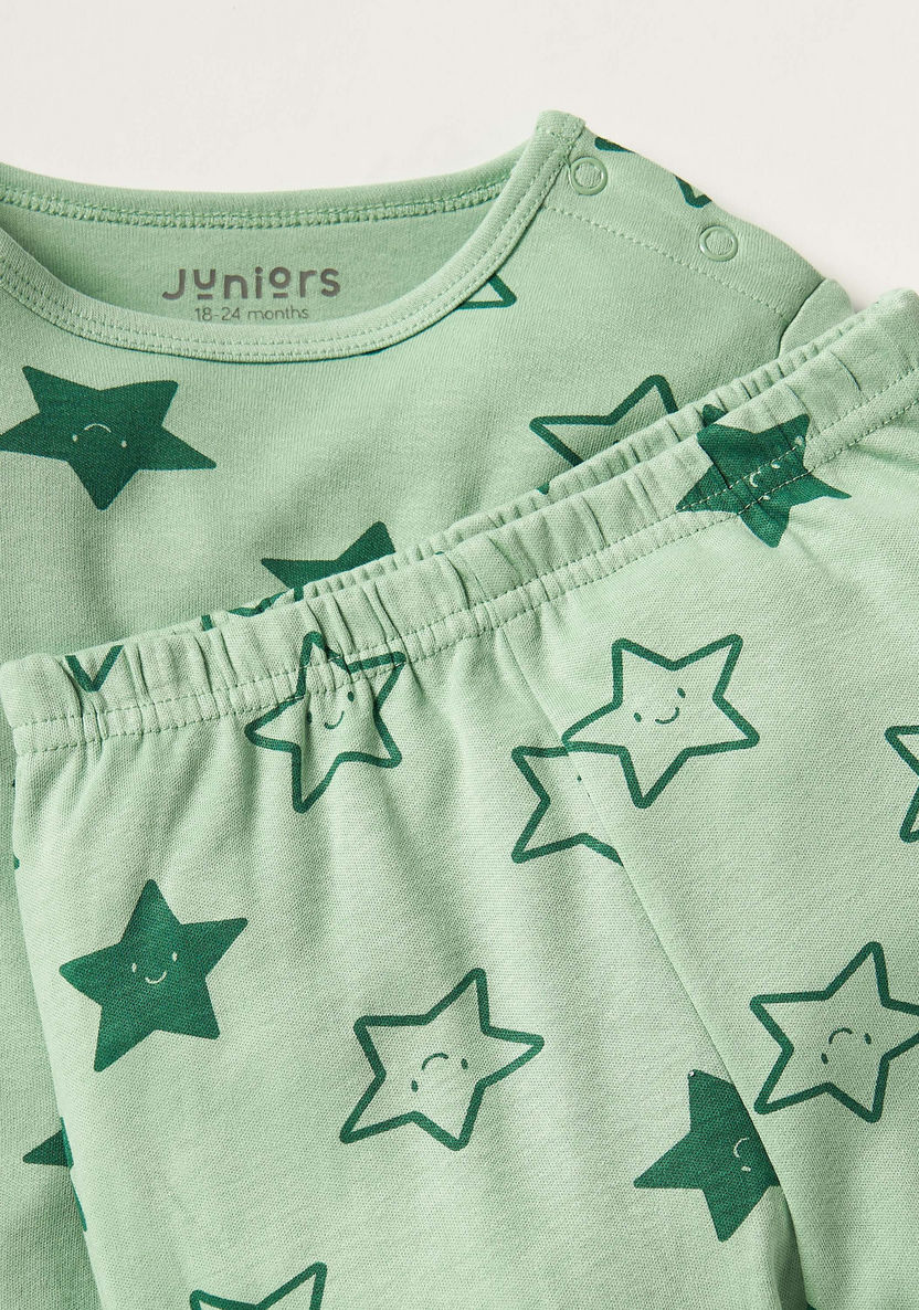 Juniors Star Print Long Sleeve T-shirt and Pyjama Set-Pyjama Sets-image-1