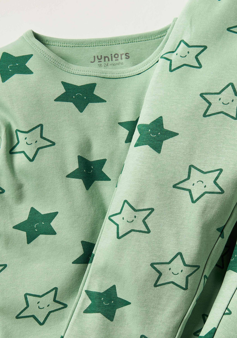 Juniors Star Print Long Sleeve T-shirt and Pyjama Set-Pyjama Sets-image-2