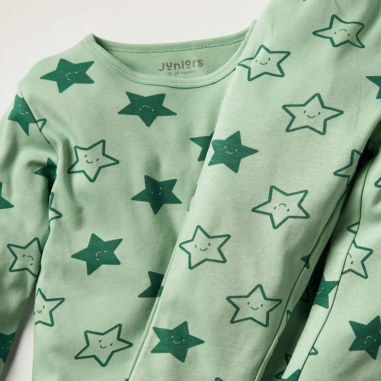 Juniors Star Print Long Sleeve T-shirt and Pyjama Set
