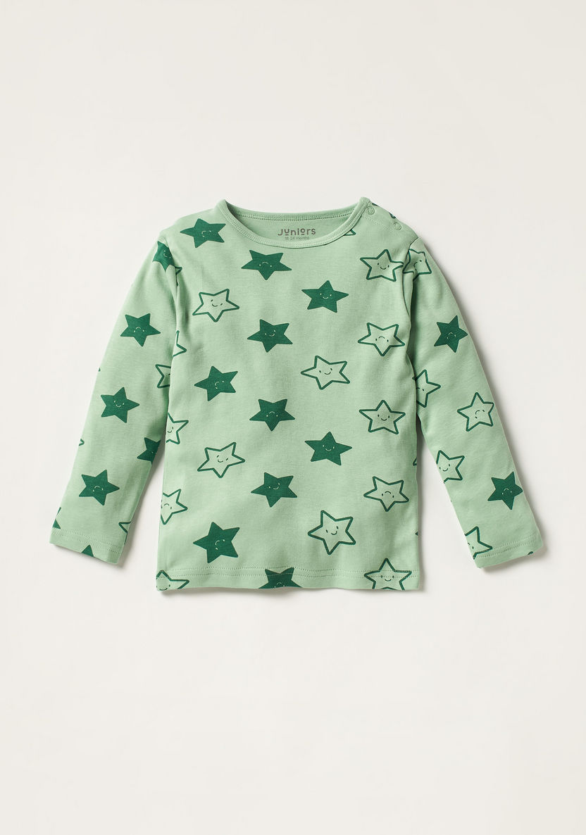 Juniors Star Print Long Sleeve T-shirt and Pyjama Set-Pyjama Sets-image-3