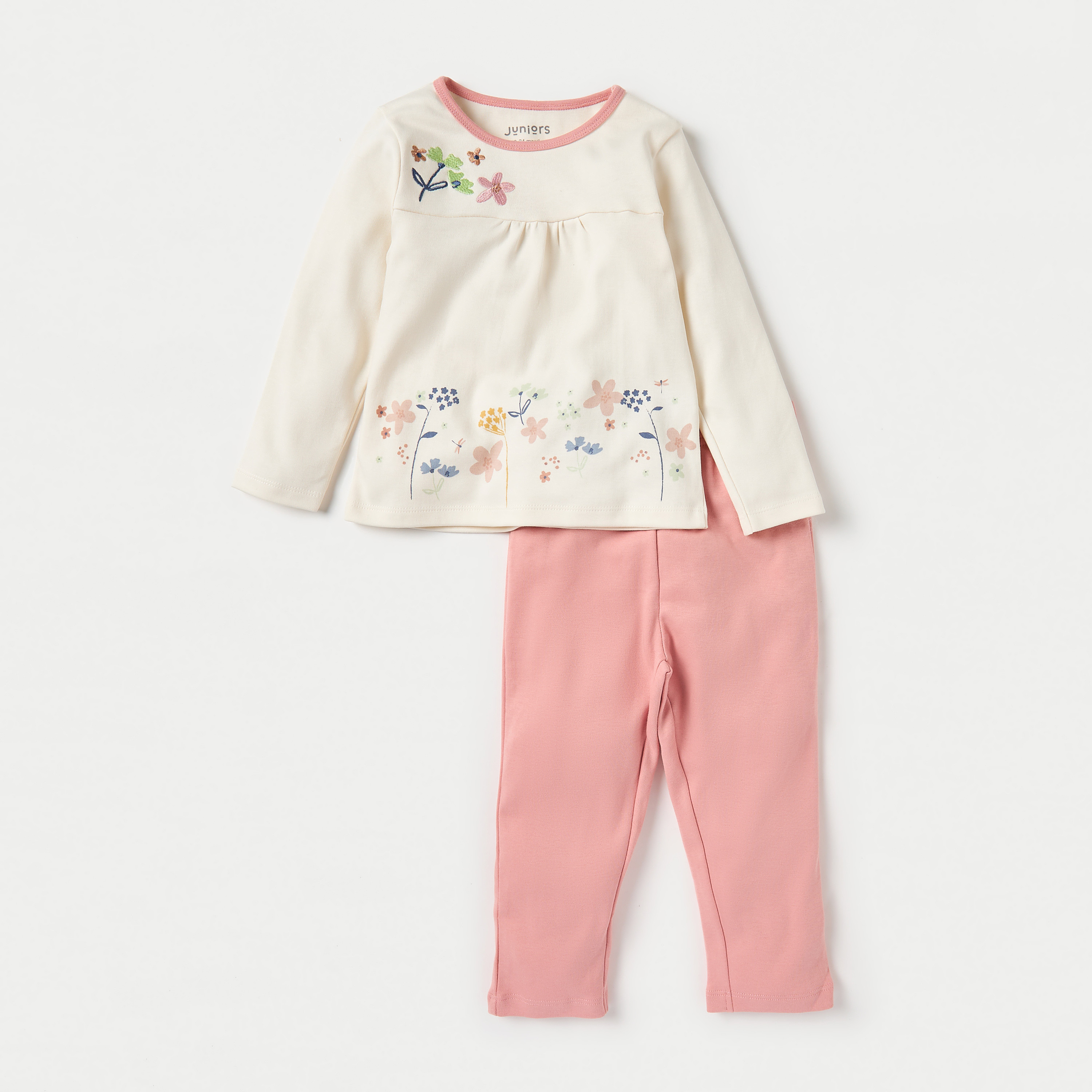 Juniors Printed Long Sleeves T-shirt and Elasticated Pyjama - Set of 3-baby-girls-clothing-nightwear-pyjamasets-image-2